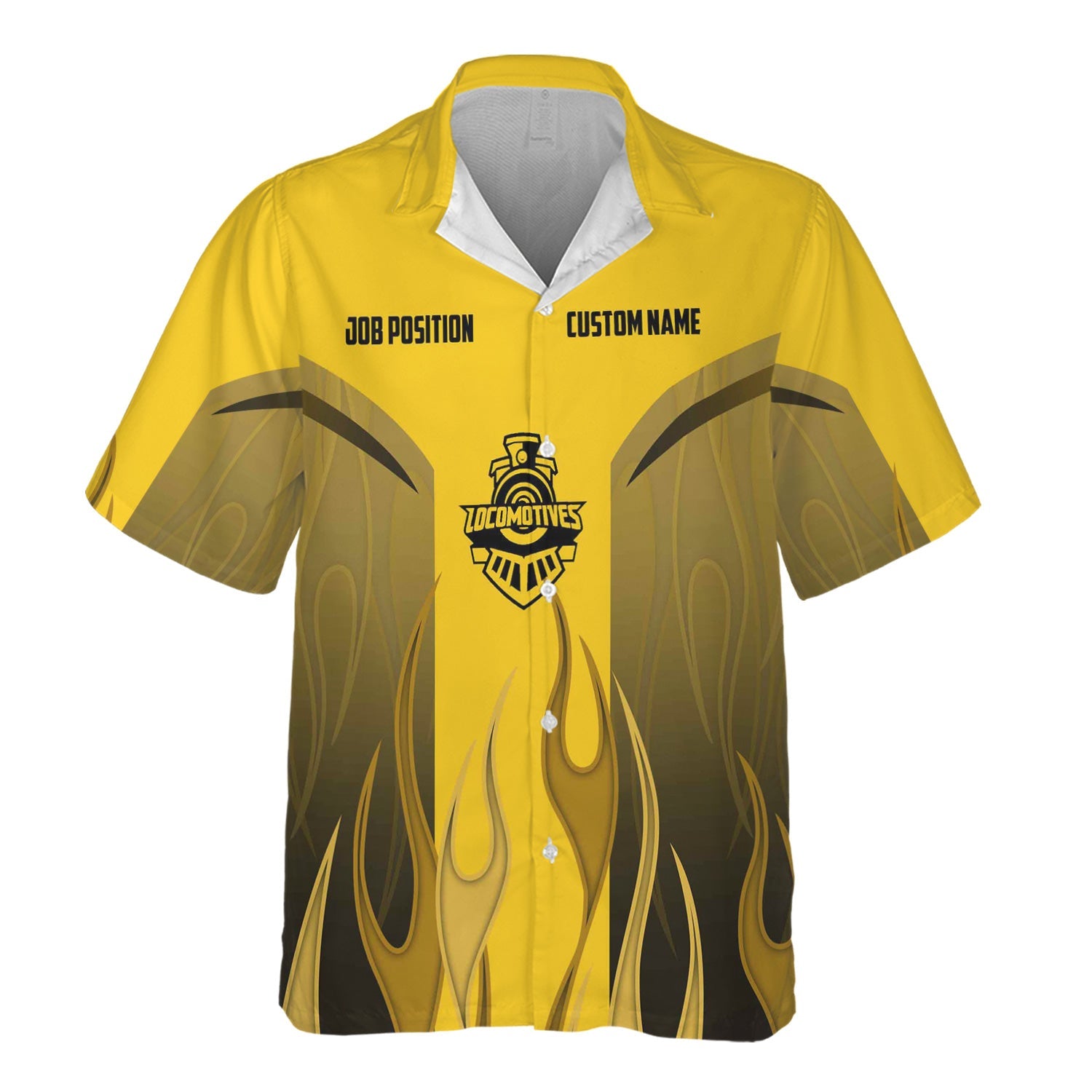 Railspirit Custom Name and Job Title Central of Georgia Railway Hawaiian Shirt Flame Graphic Train Shirt For Rail Workers