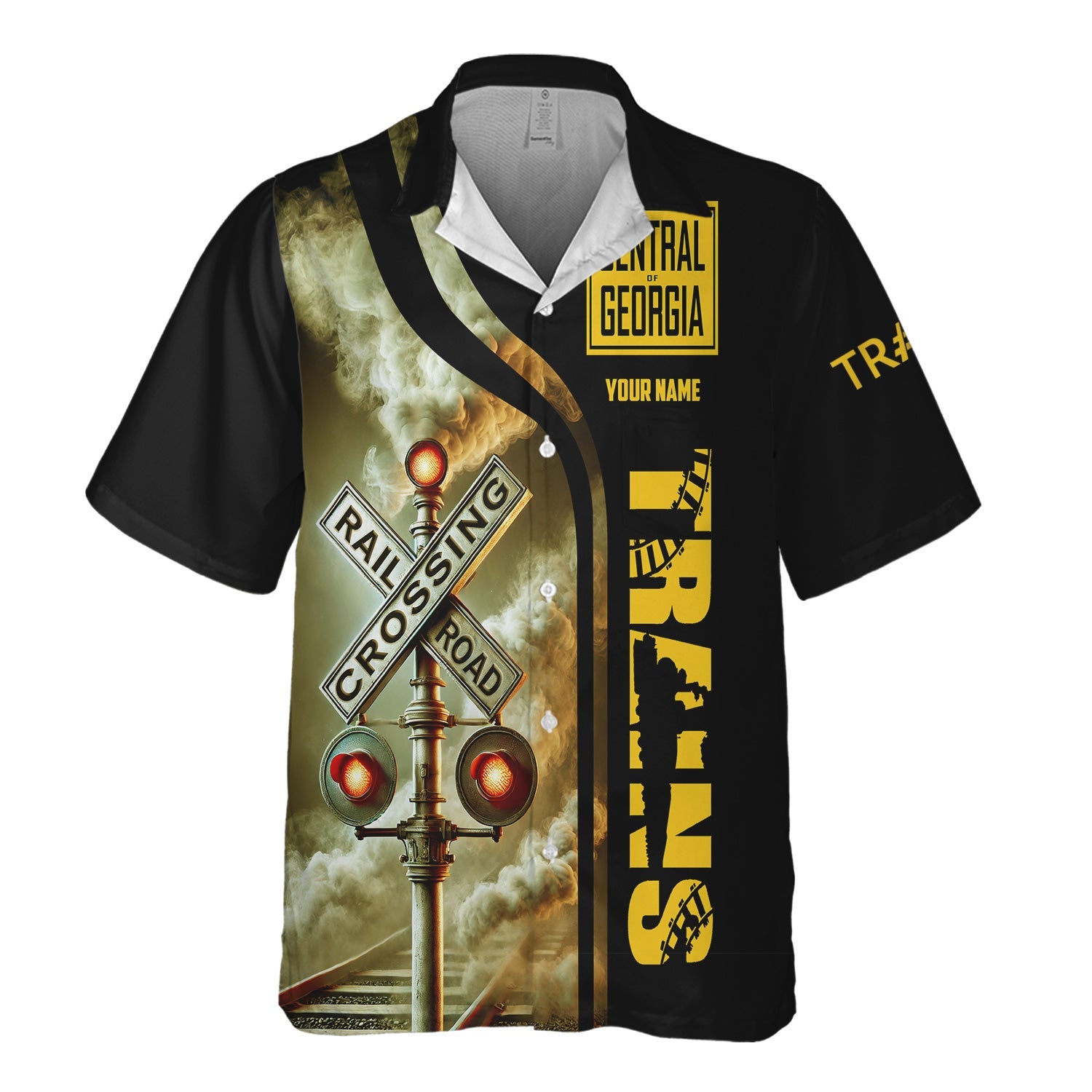 Railspirit Custom Name Central of Georgia Railway Hawaiian Shirt Railroad Crossing Sign Printed Train Shirt