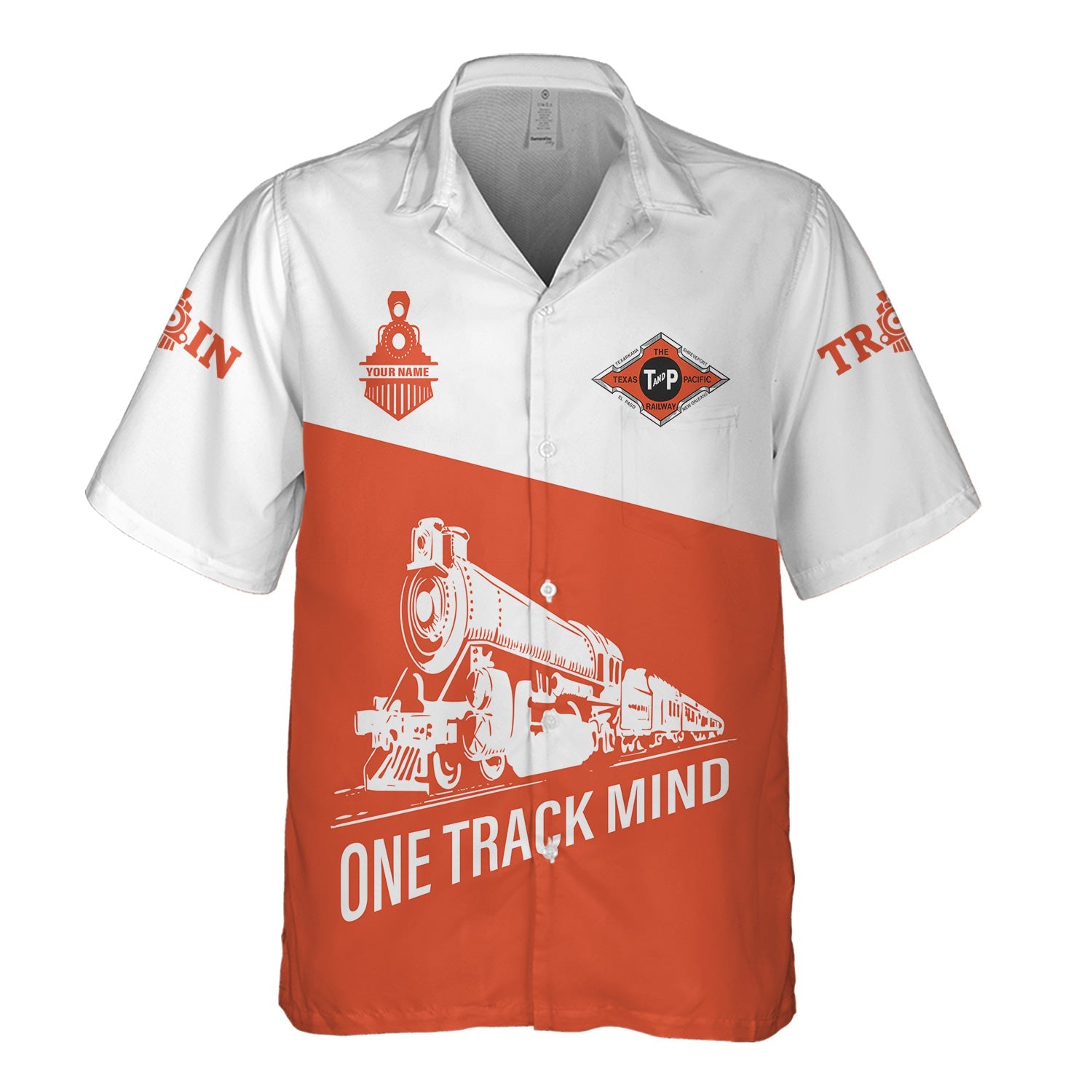 Railspirit Personalized Texas and Pacific Railway Hawaiian Shirt One Track Mind Unisex Train Shirt Gift Idea For Train Lover