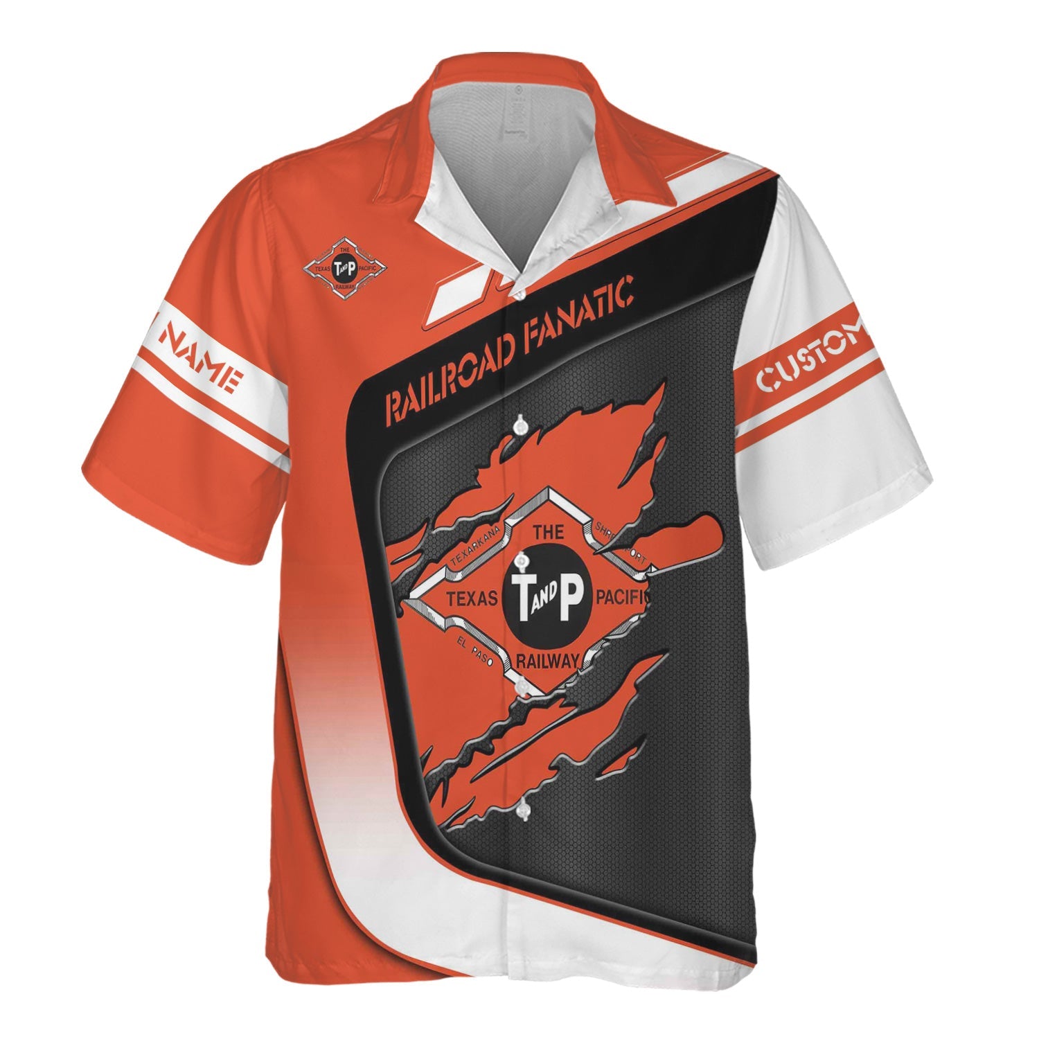 Railspirit Personalized Texas and Pacific Railway Hawaiian Shirt Ripped Texture Style Train Shirt For Railroad Fanatic