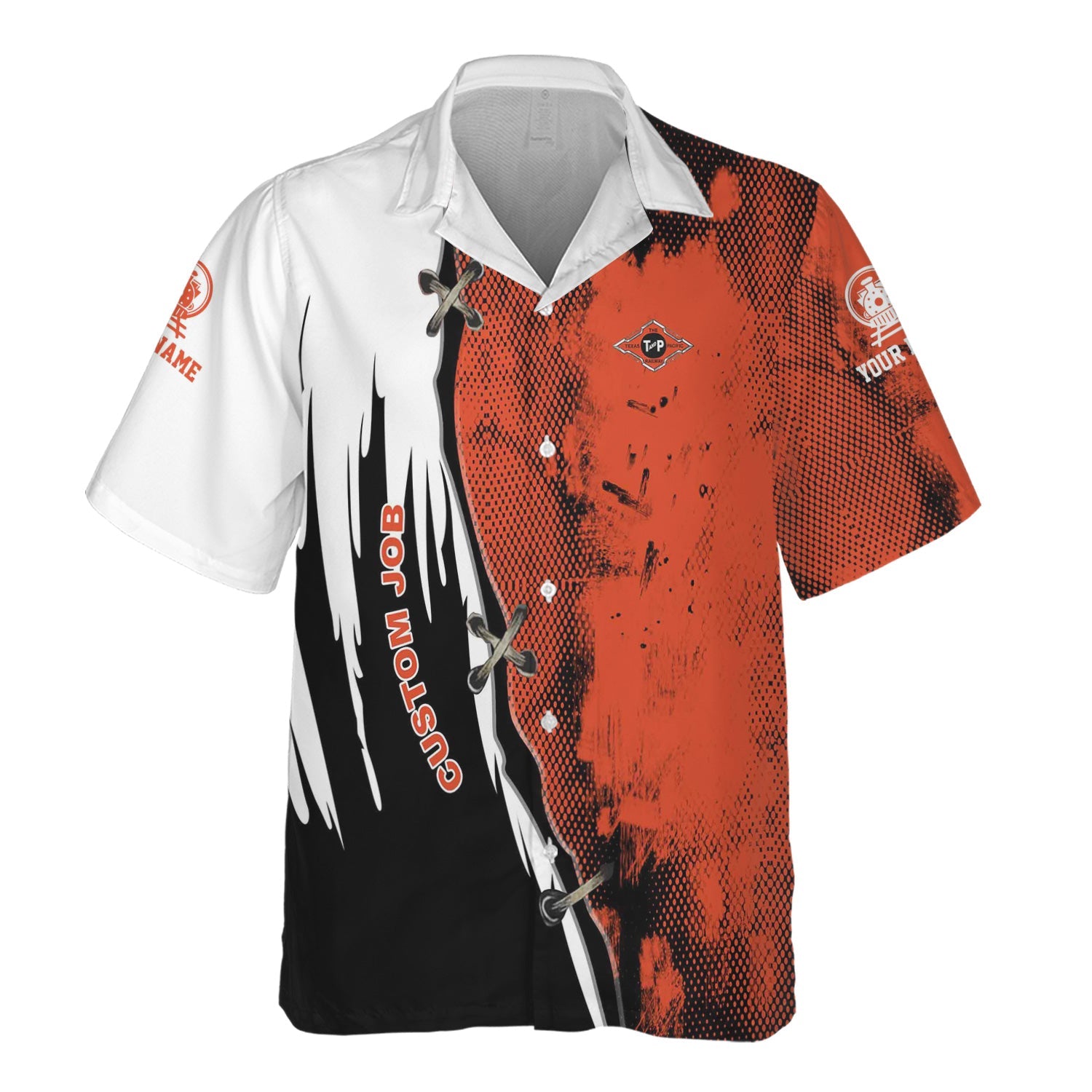 Railspirit Personalized Texas and Pacific Railway Hawaiian Shirt Retro Stitches Design with Custom Position Train Shirt