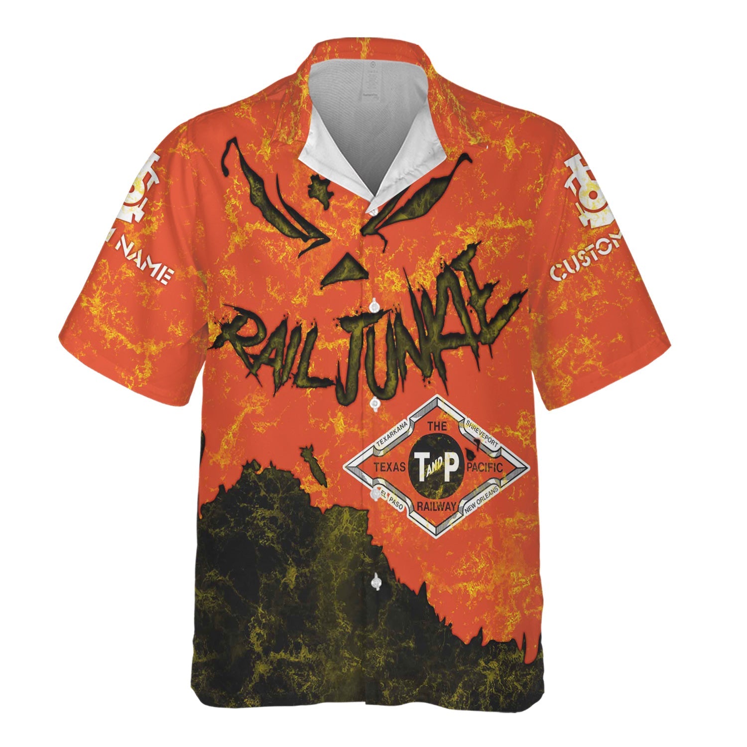 Railspirit Personalized Texas and Pacific Railway Hawaiian Shirt Torn Graphic Style Train Shirt For Rail Junkie