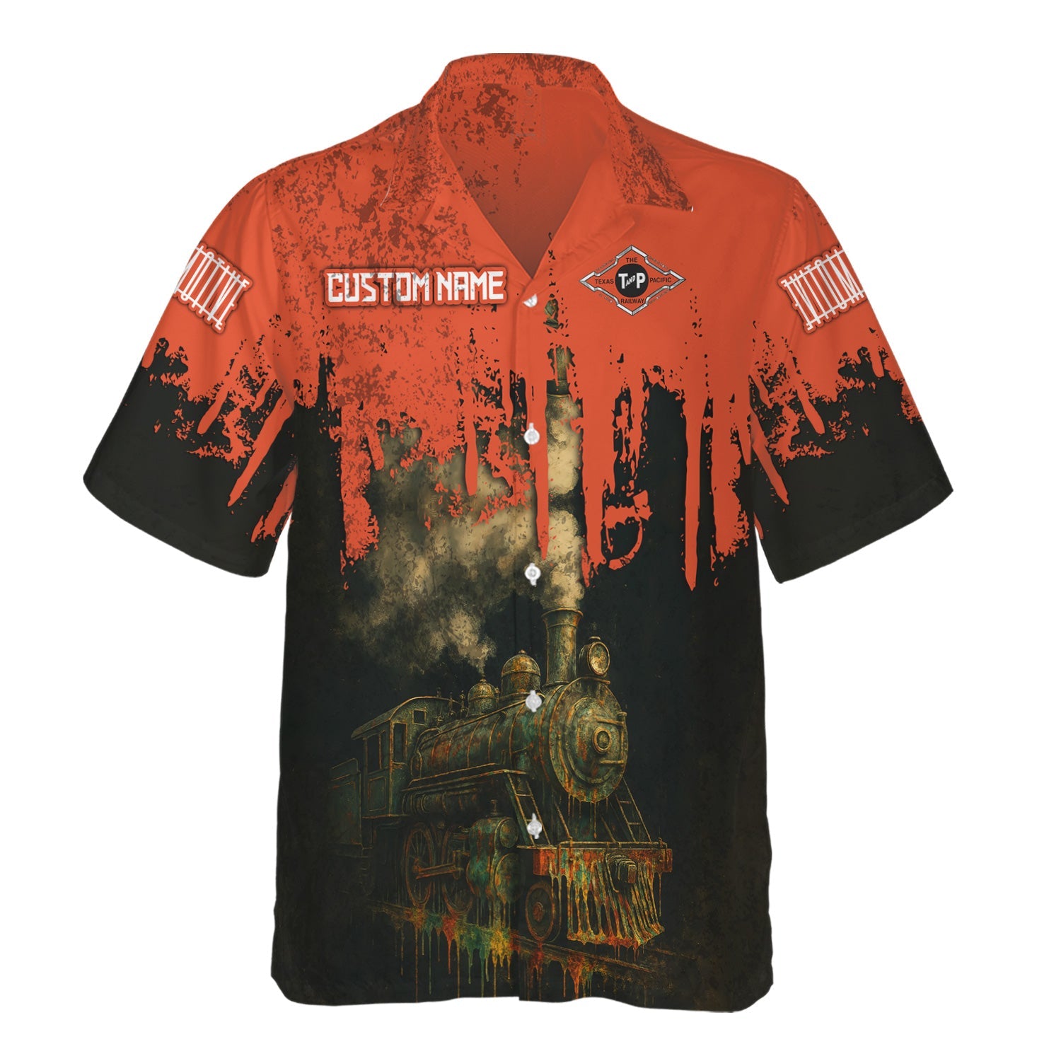 Railspirit Personalized Texas and Pacific Railway Hawaiian Shirt Vintage Train Art Style Shirt For Locomotive Fans