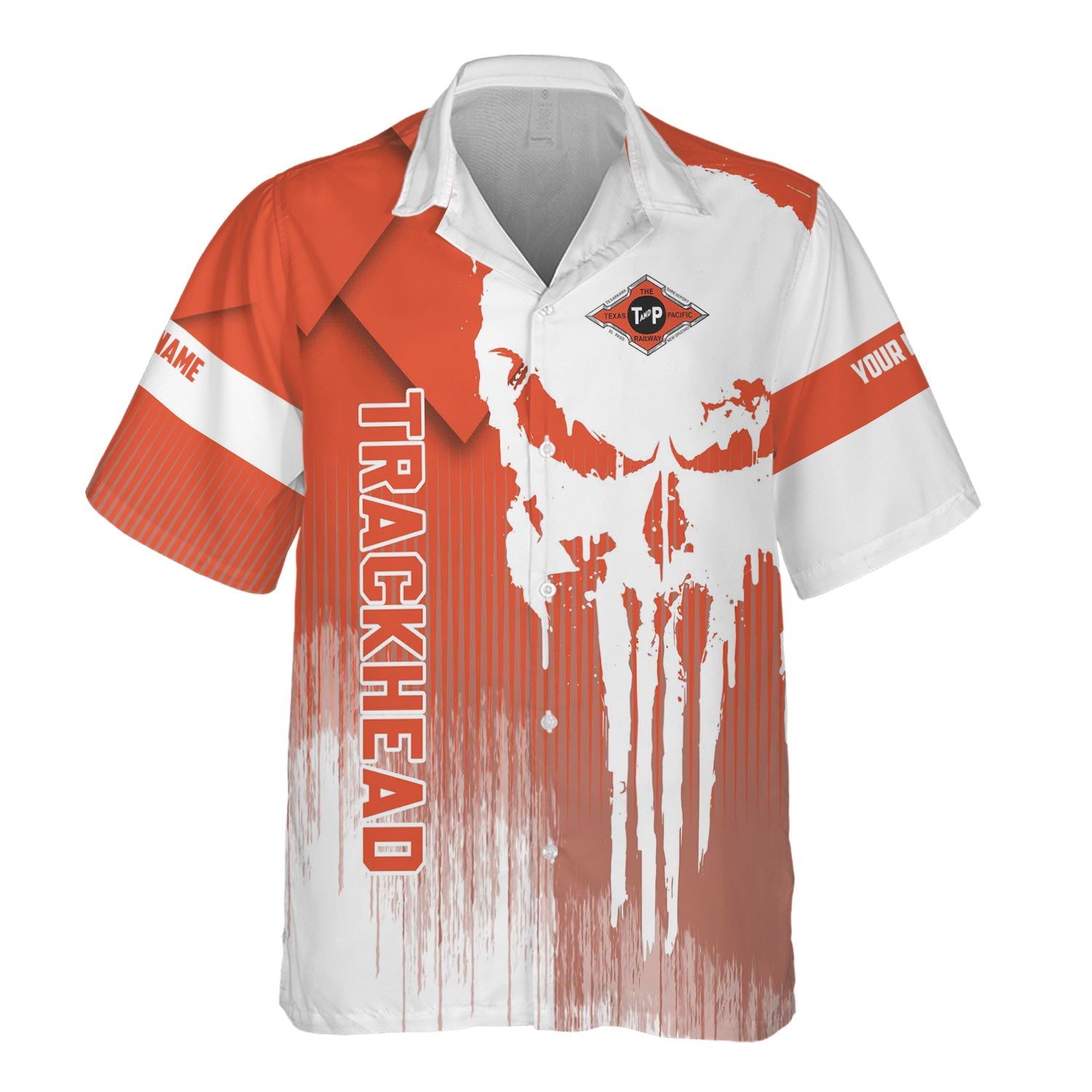 Railspirit Personalized Texas and Pacific Railway Hawaiian Shirt Skull Design with Custom Job Train Shirt for Trackhead Crew