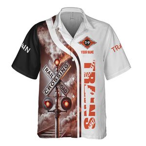 Railspirit Custom Name Texas and Pacific Railway Hawaiian Shirt Railroad Crossing Sign Printed Train Shirt