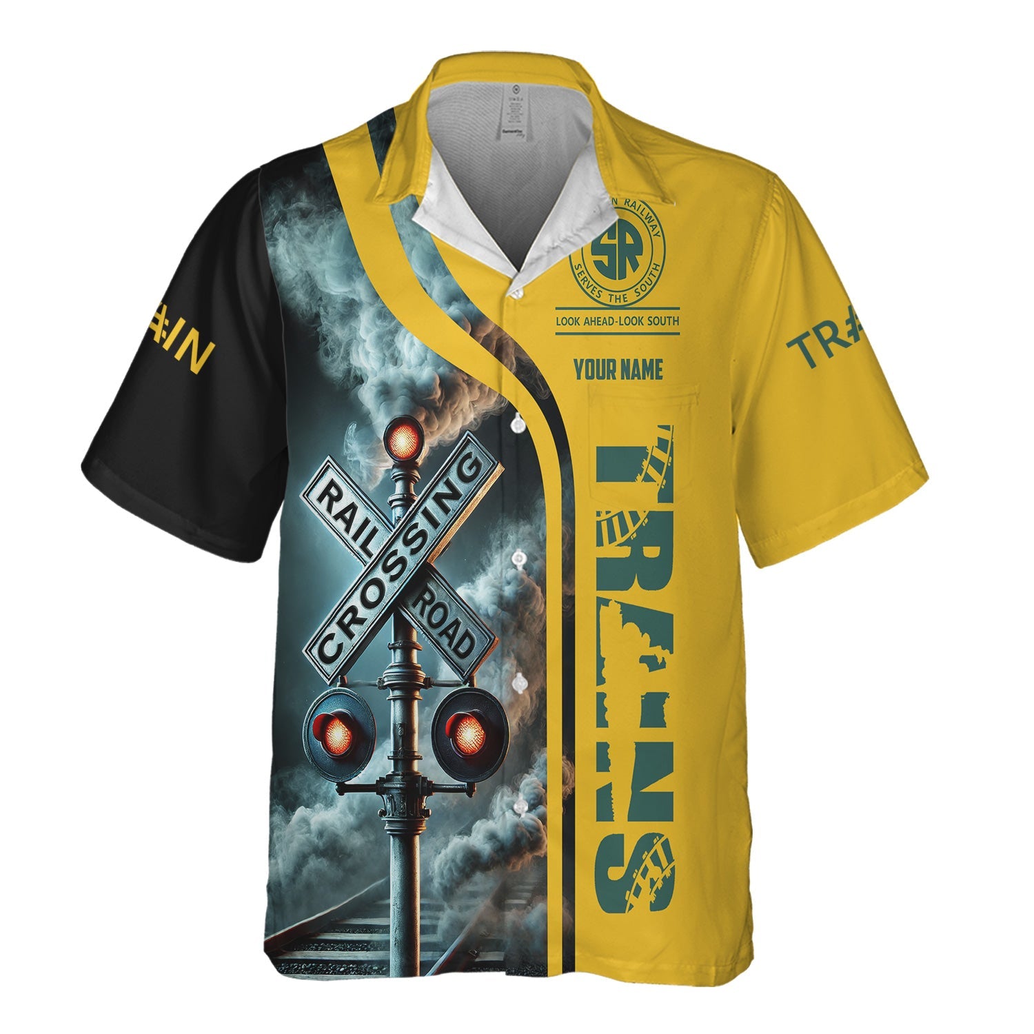 Railspirit Custom Name Southern Railway U.S Hawaiian Shirt Railroad Crossing Sign SOU Printed Train Shirt