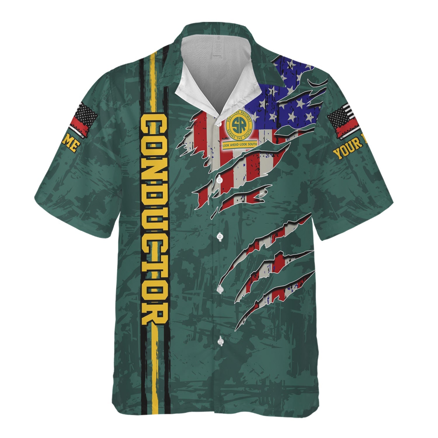 Railspirit Personalized Southern Railway U.S Hawaiian Shirt USA Flag Claw Art with Custom Job SOU Train Shirt
