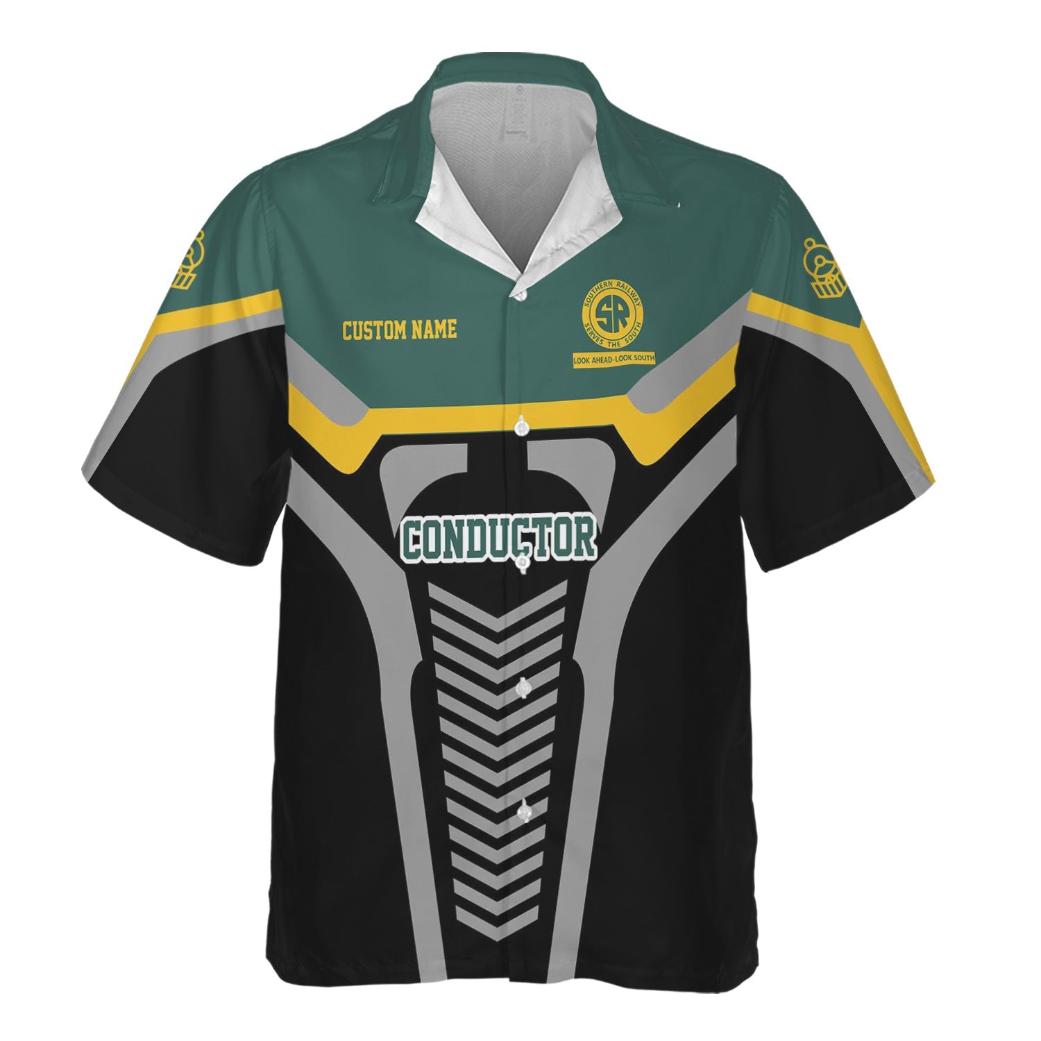 Railspirit Personalized Southern Railway U.S Hawaiian Shirt Track-Inspired with Custom Job Position SOU Train Shirt