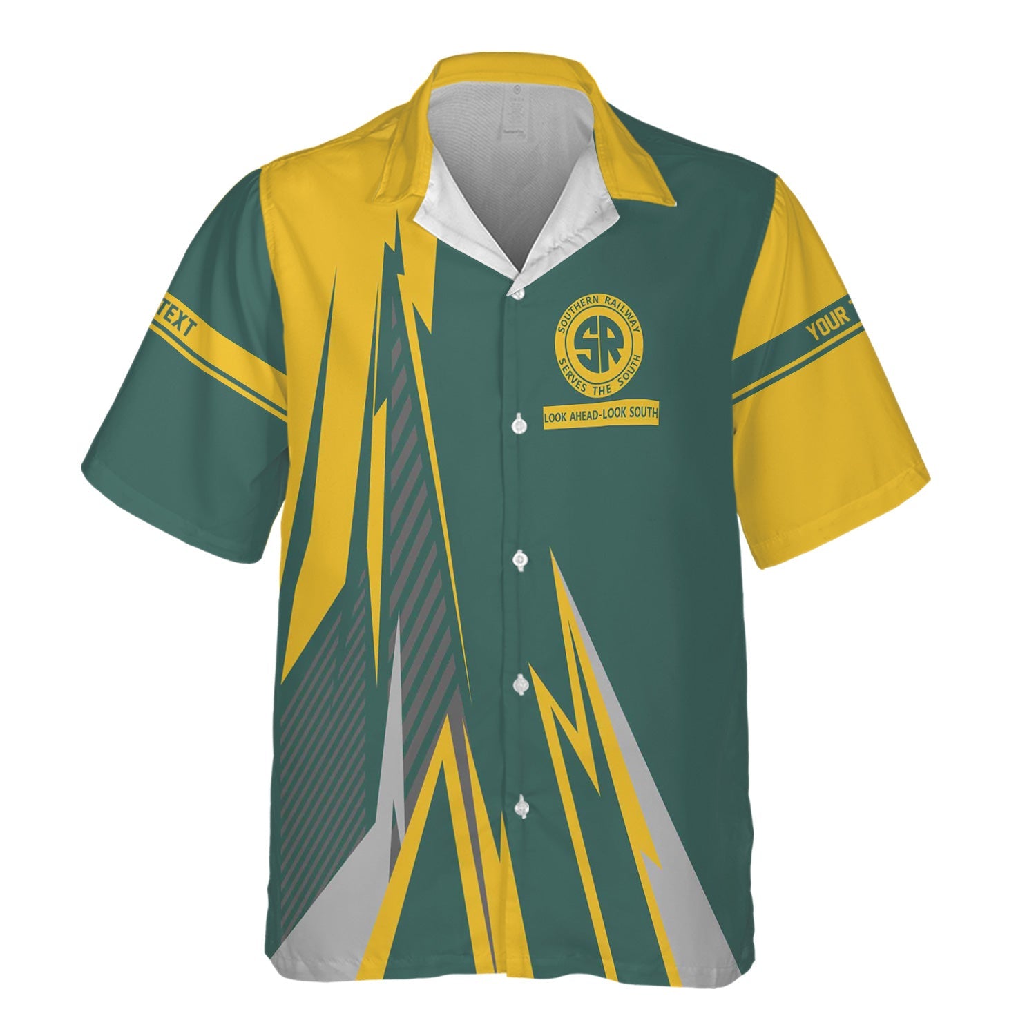 Railspirit Personalized Southern Railway U.S Hawaiian Shirt Lightning-Inspired Railway Style SOU Shirt For Train Lovers