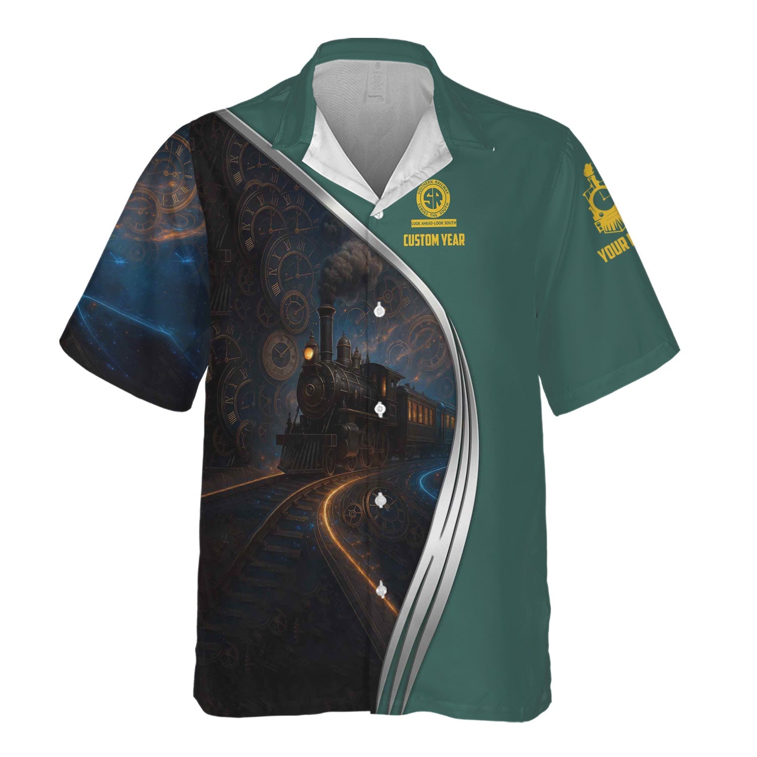 Railspirit Personalized Southern Railway U.S Hawaiian Shirt Steampunk Locomotive with Custom Year SOU Train Shirt