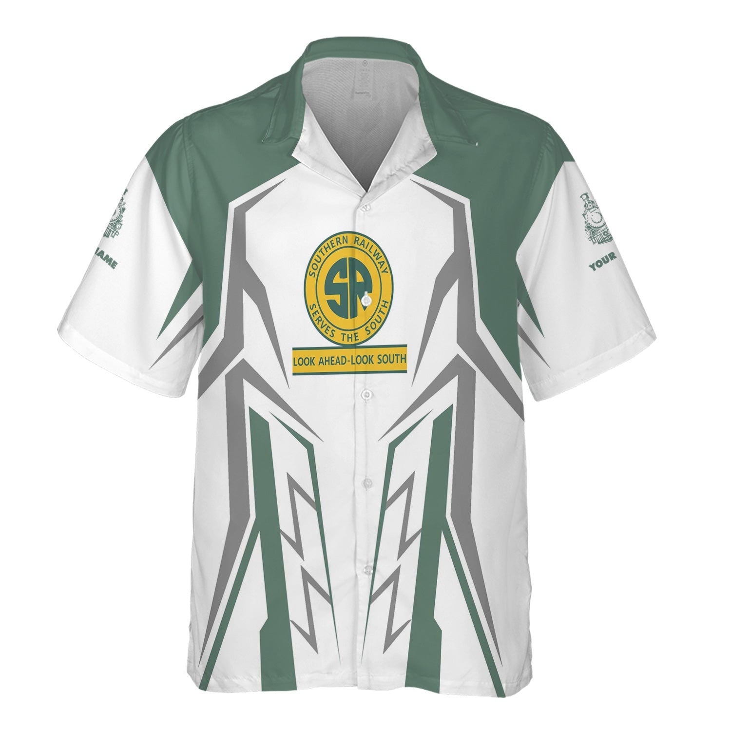 Railspirit Personalized Southern Railway U.S Hawaiian Shirt Futuristic Design with Custom Job SOU Train Shirt