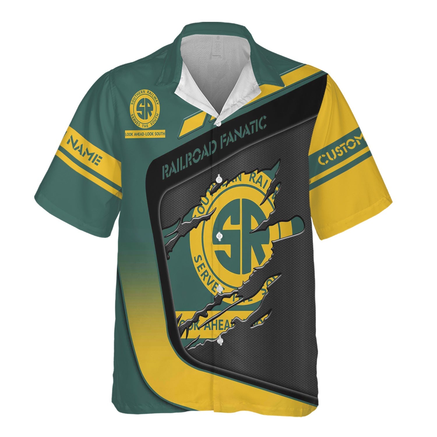 Railspirit Personalized Southern Railway U.S Hawaiian Shirt Ripped Texture Style SOU Train Shirt For Railroad Fanatic