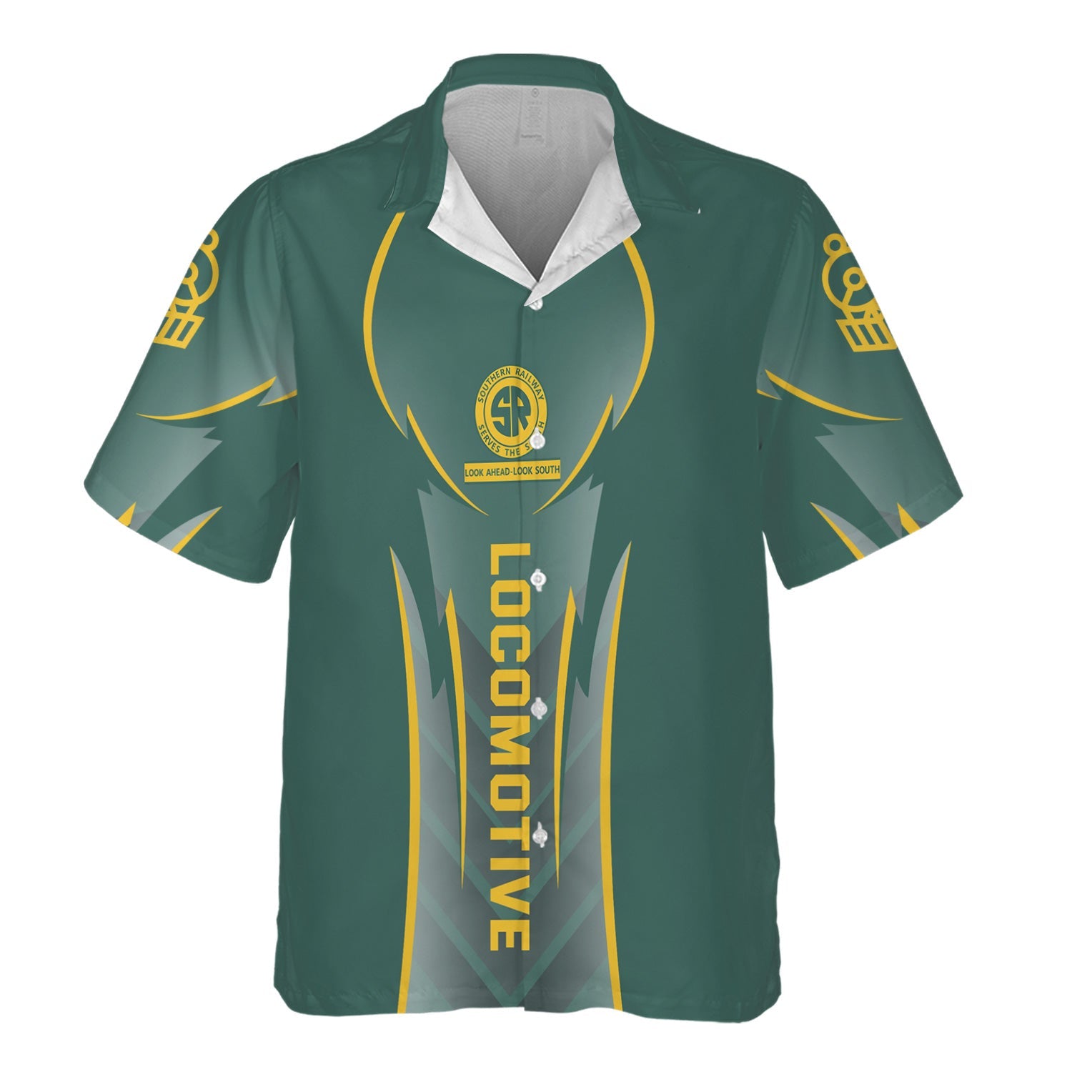 Railspirit Personalized Southern Railway U.S Hawaiian Shirt Striking Line Style SOU Train Shirt For Locomotive Lovers