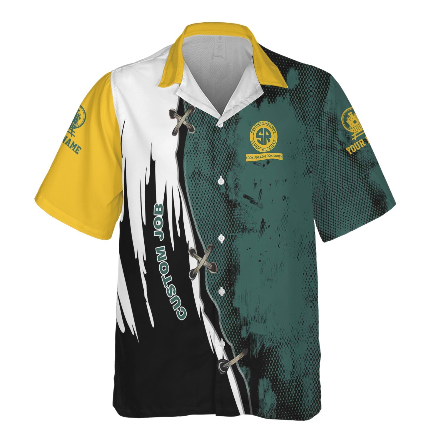 Railspirit Personalized Southern Railway U.S Hawaiian Shirt Retro Stitches Design with Custom Position SOU Train Shirt