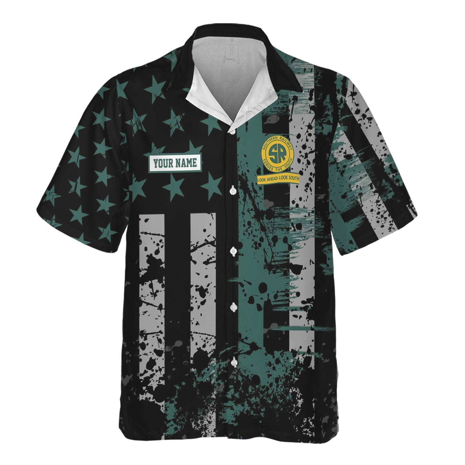 Railspirit Personalized Southern Railway U.S Hawaiian Shirt Artistic Paint American Flag Style SOU Train Shirt