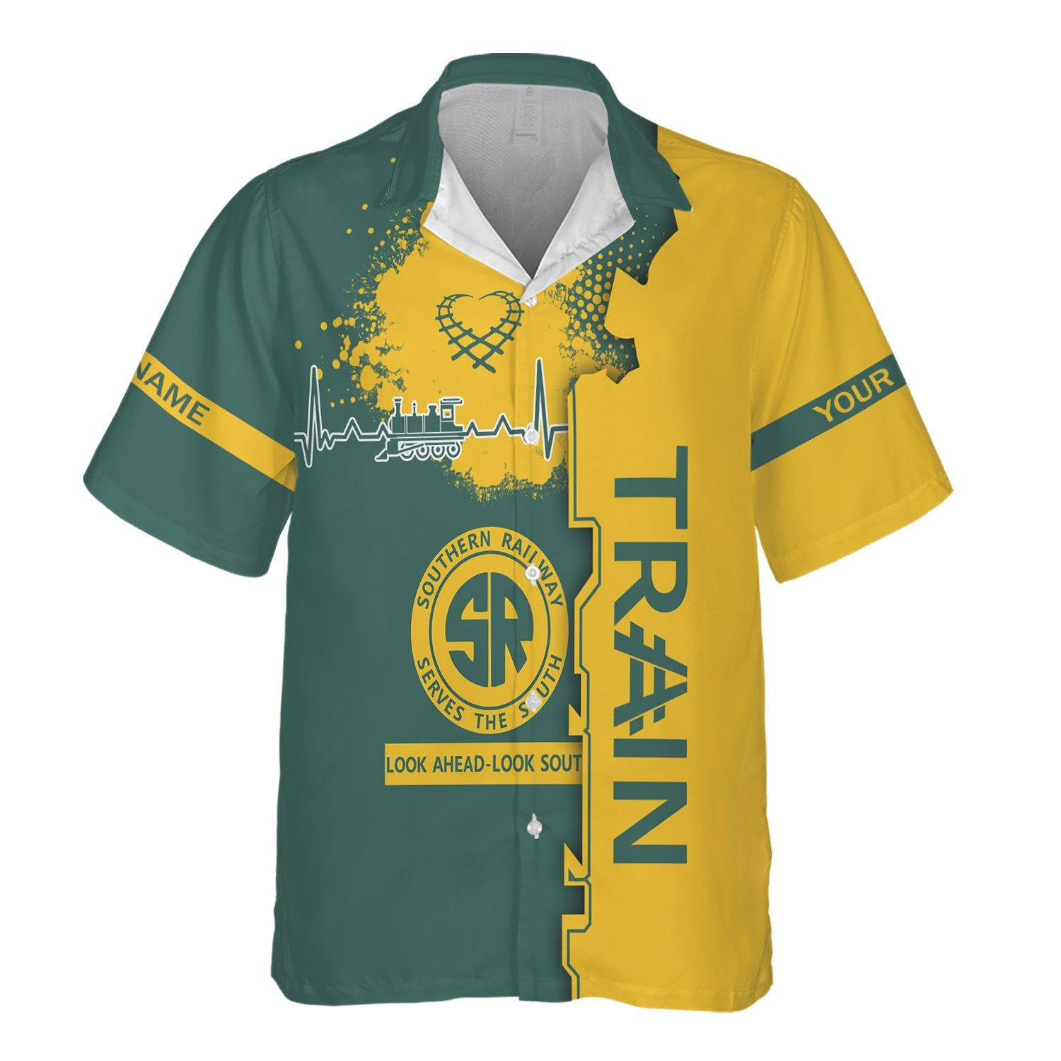 Railspirit Personalized Southern Railway U.S Hawaiian Shirt Engine Heartbeat and Track Love Style SOU Shirt Gift Idea For Train Lovers