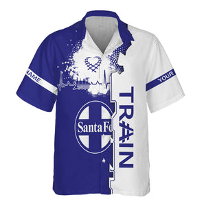 Railspirit Personalized Santa Fe Railway Hawaiian Shirt Engine Heartbeat and Track Love Style Atchison, Topeka and Santa Fe Railway Shirt