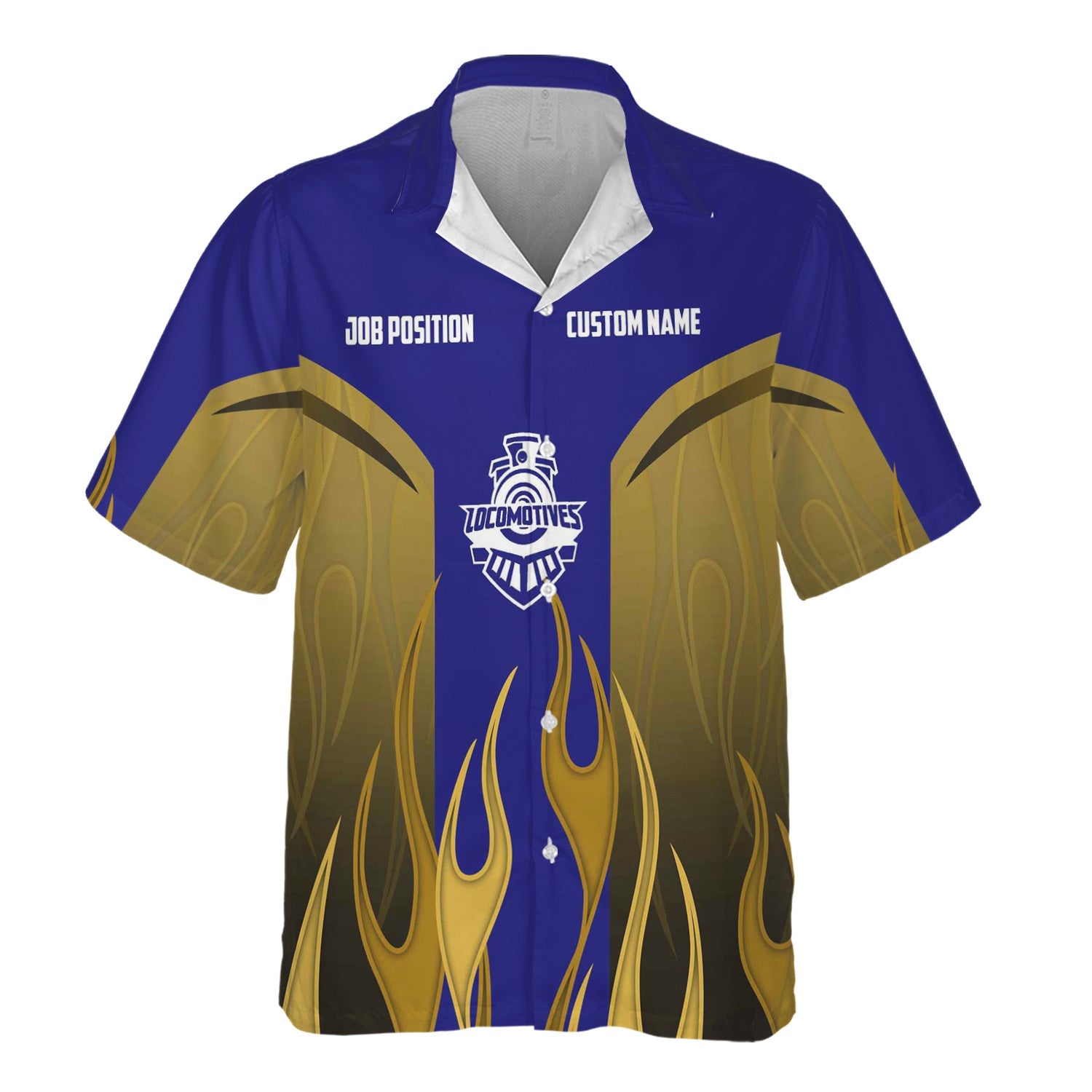 Railspirit Custom Name and Job Title Santa Fe ATSF Railway Hawaiian Shirt Flame Graphic Atchison, Topeka and Santa Fe Train Shirt For Rail Workers