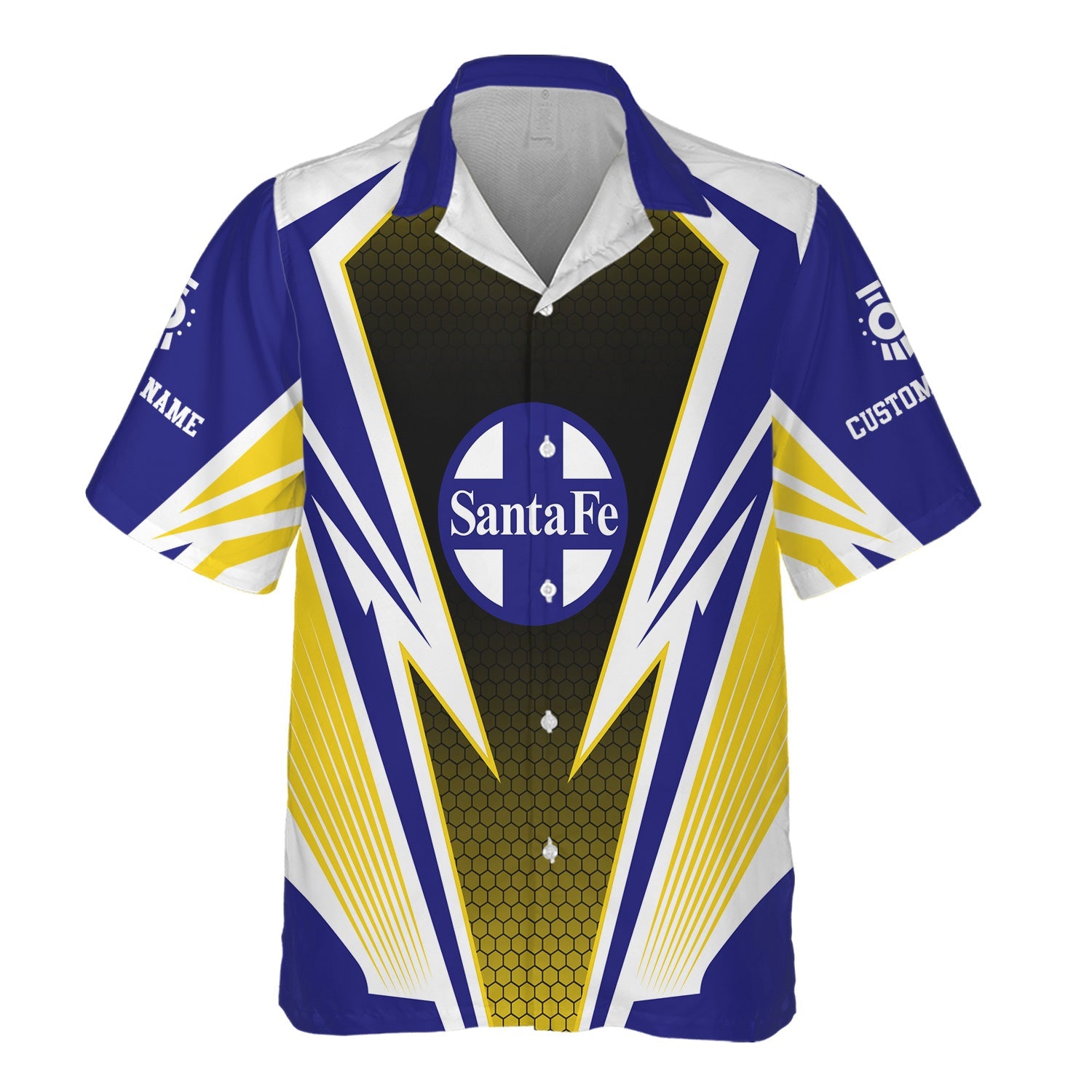 Railspirit Personalized Santa Fe Railway Hawaiian Shirt Lightning Graphic Style Atchison, Topeka and Santa Fe Railway Shirt Gift Idea For Train Lover