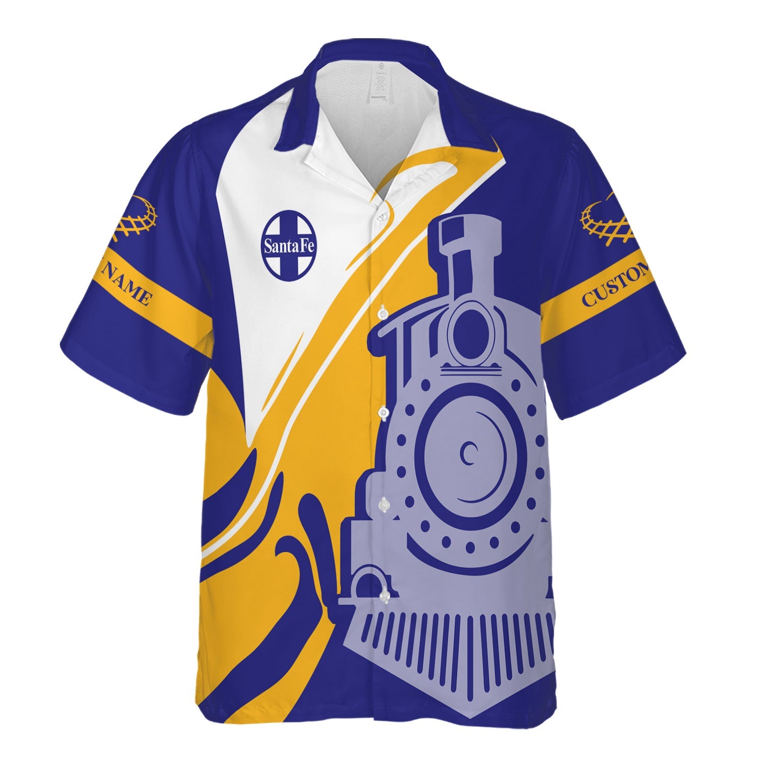 Railspirit Personalized Santa Fe Railway Hawaiian Shirt Flame-Inspired Style Atchison, Topeka and Santa Fe Railway Shirt Gift Idea For Train Lovers