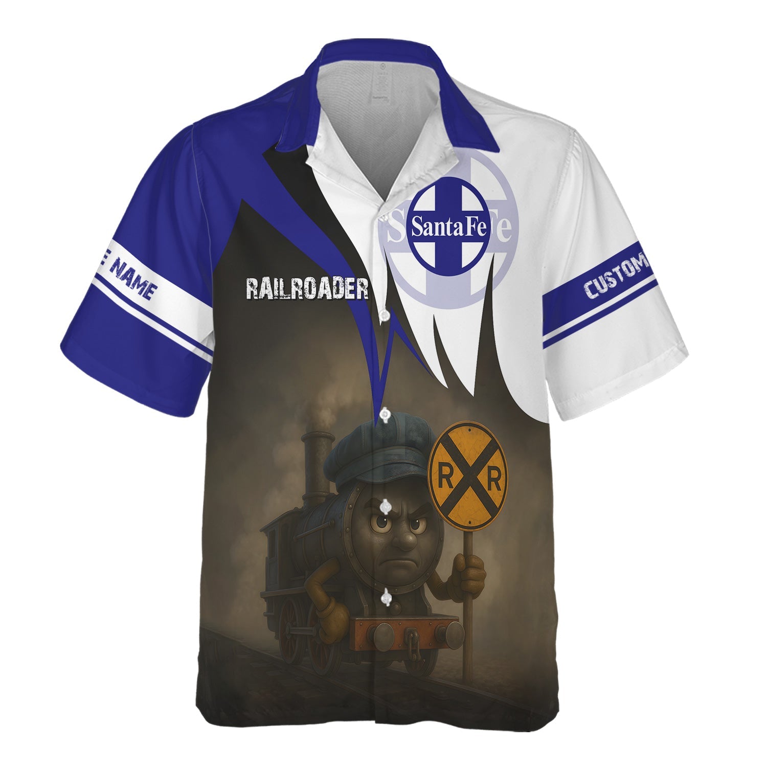 Railspirit Personalized Santa Fe Railway Hawaiian Shirt Angry Train Atchison, Topeka and Santa Fe Railway Hawaiian Shirt Gift Idea For Train Lover