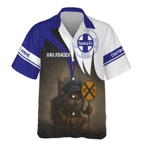 Railspirit Personalized Santa Fe Railway Hawaiian Shirt Angry Train Atchison, Topeka and Santa Fe Railway Hawaiian Shirt Gift Idea For Train Lover