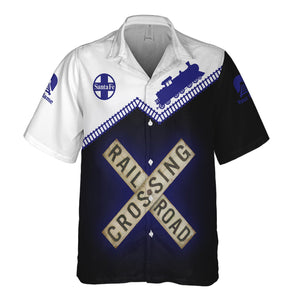 Railspirit Personalized Santa Fe Railway Hawaiian Shirt Railroad Crossing Printed Train Track Shirt