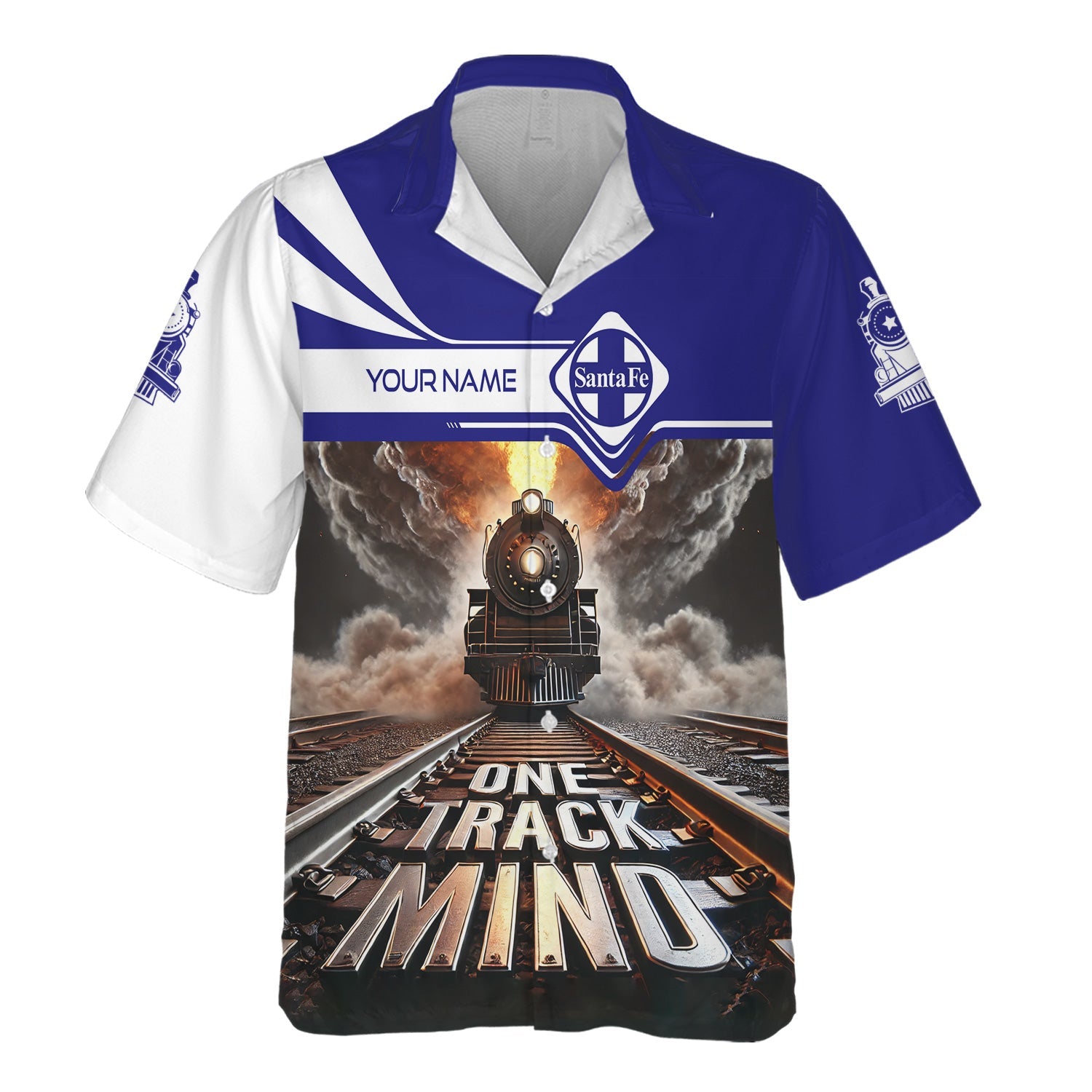 Railspirit Personalized Santa Fe Railway Hawaiian Shirt One Track Mind Atchison, Topeka and Santa Fe Railway Train Printed Shirt