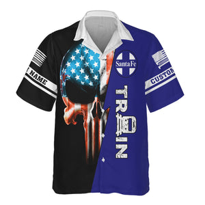 Railspirit Personalized Santa Fe Railway Hawaiian Shirt Train Skull American Flag Atchison, Topeka and Santa Fe Railway Shirt All Over Print