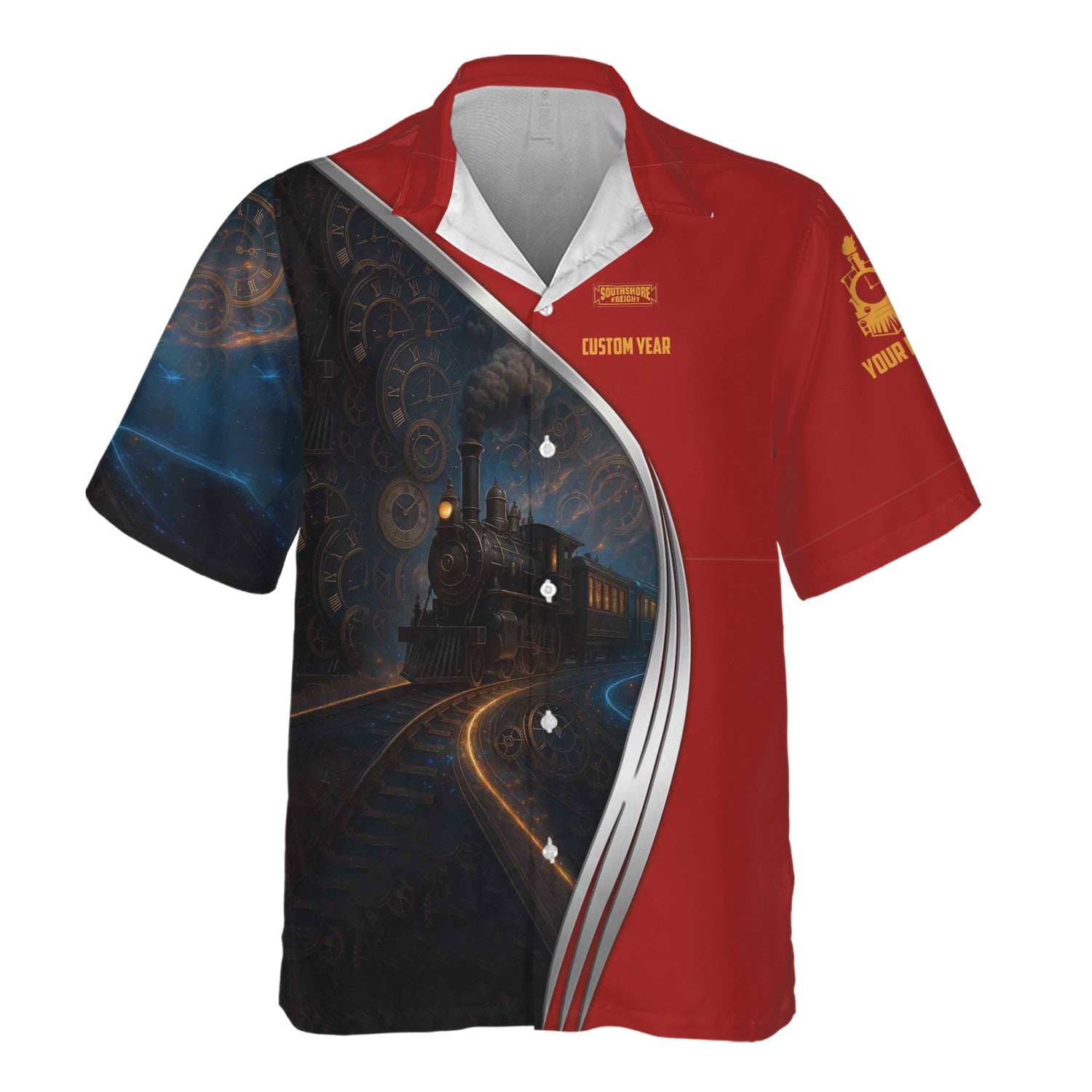Railspirit Personalized Chicago South Shore and South Bend Railroad Hawaiian Shirt Steampunk Locomotive with Custom Year Train Shirt