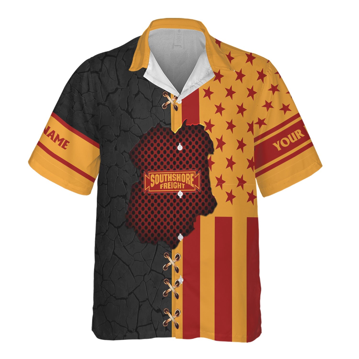 Railspirit Personalized Chicago South Shore and South Bend Railroad Hawaiian Shirt American Flag with Crack Effect Train Shirt