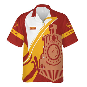 Railspirit Personalized Chicago South Shore and South Bend Railroad Hawaiian Shirt Flame-Inspired Style Shirt Gift Idea For Train Lovers