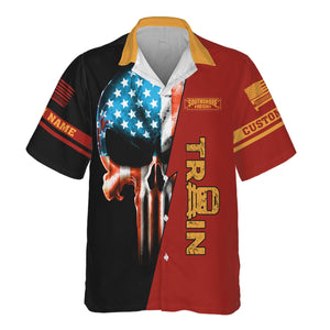 Railspirit Personalized Chicago South Shore and South Bend Railroad Hawaiian Shirt Train Skull American Flag Shirt All Over Print
