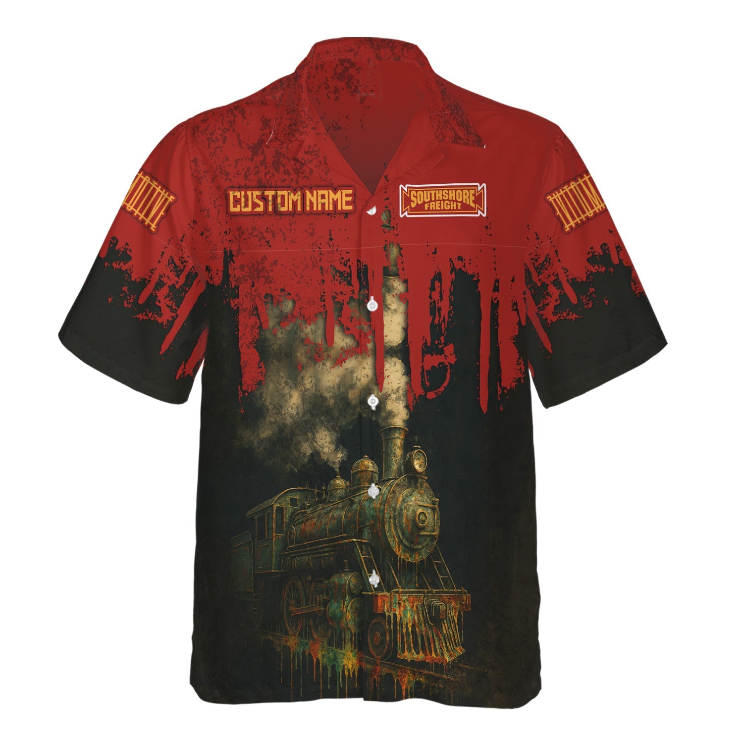 Railspirit Personalized Chicago South Shore and South Bend Railroad Hawaiian Shirt Vintage Train Art Style Shirt For Locomotive Fans