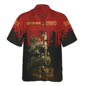 Railspirit Personalized Chicago South Shore and South Bend Railroad Hawaiian Shirt Vintage Train Art Style Shirt For Locomotive Fans