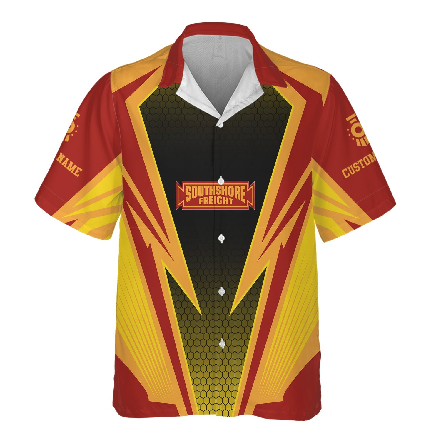 Railspirit Personalized Chicago South Shore and South Bend Railroad Hawaiian Shirt Lightning Graphic Style Shirt Gift Idea For Train Lover