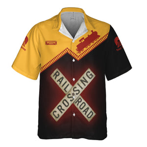 Railspirit Personalized Chicago South Shore and South Bend Railroad Hawaiian Shirt Railroad Crossing  Printed Train Track Shirt