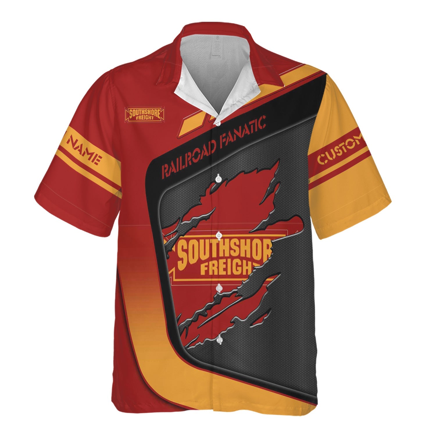 Railspirit Personalized Chicago South Shore and South Bend Railroad Hawaiian Shirt Ripped Texture Style Train Shirt For Railroad Fanatic