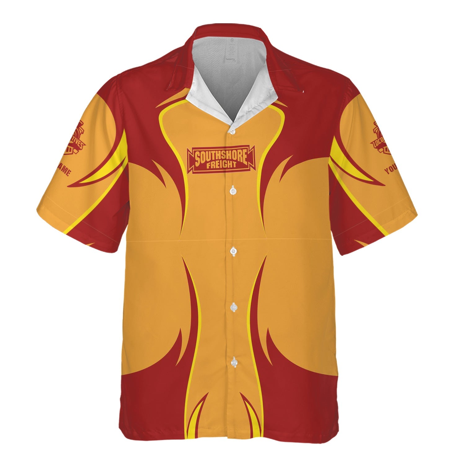 Railspirit Personalized Chicago South Shore and South Bend Railroad Hawaiian Shirt Distinctive Flame Style Shirt For Steam Engine Addict