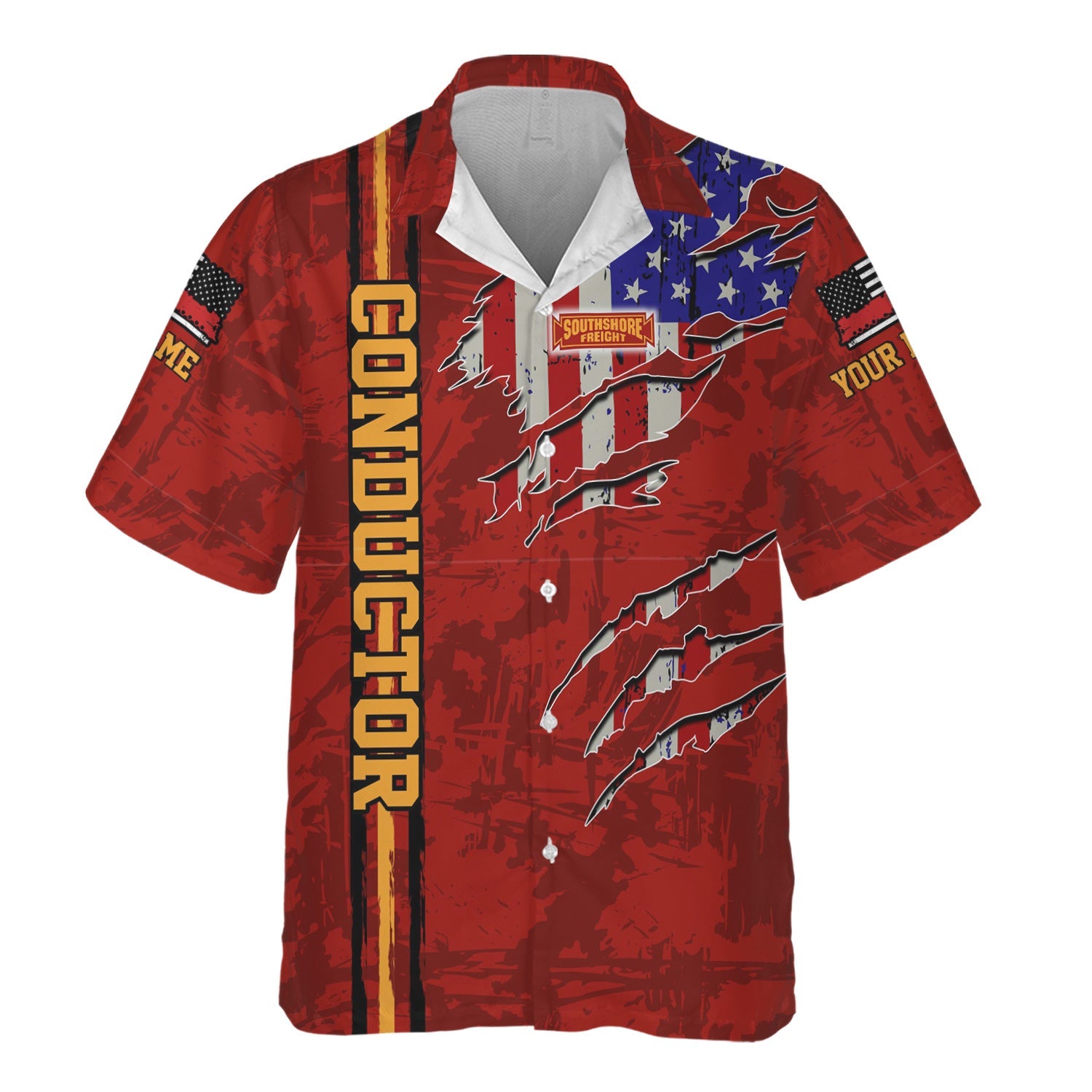 Railspirit Personalized Chicago South Shore and South Bend Railroad Hawaiian Shirt USA Flag Claw Art with Custom Job Train Shirt