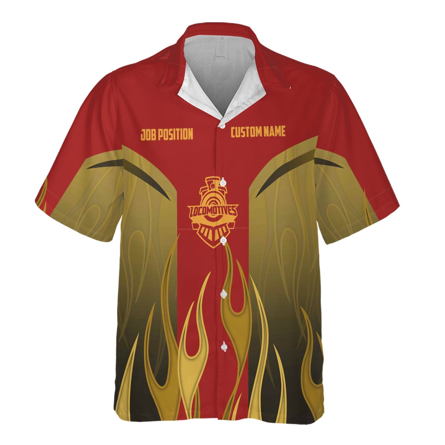 Railspirit Custom Name and Job Title Chicago South Shore and South Bend Railroad Hawaiian Shirt Flame Graphic Train Shirt For Rail Workers