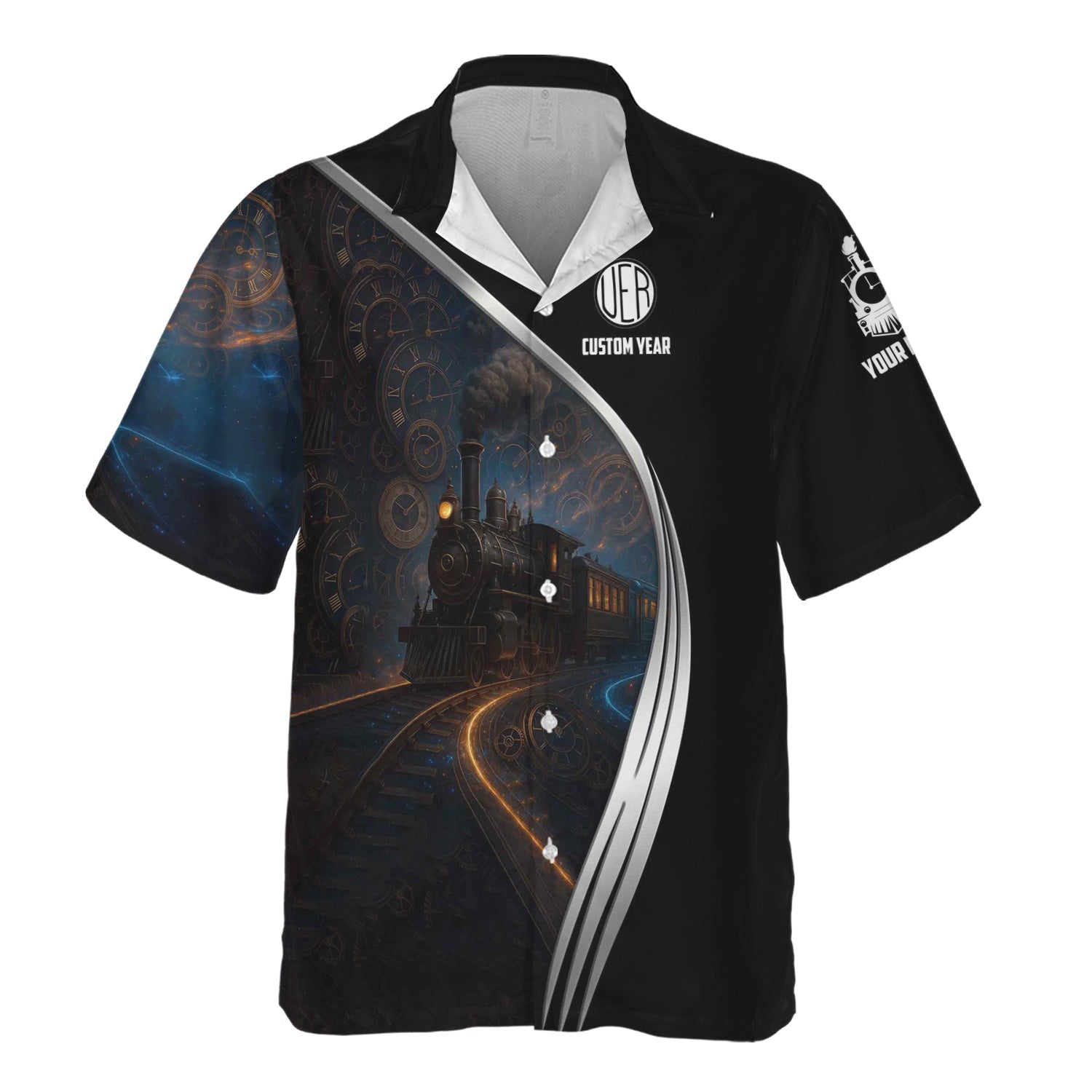 Railspirit Personalized Union Electric Railway Hawaiian Shirt Steampunk Locomotive with Custom Year Train Shirt