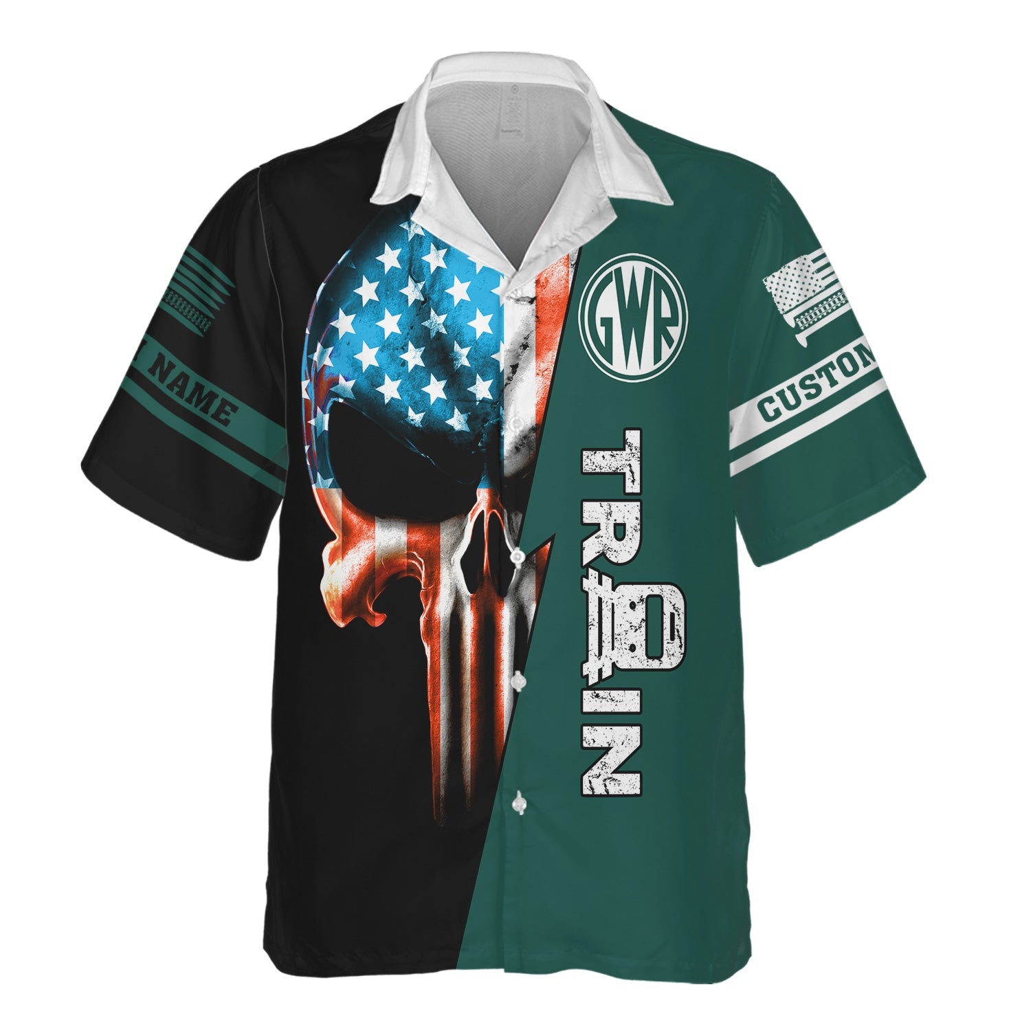 Railspirit Personalized Great Western Railway Hawaiian Shirt Train Skull American Flag Shirt All Over Print