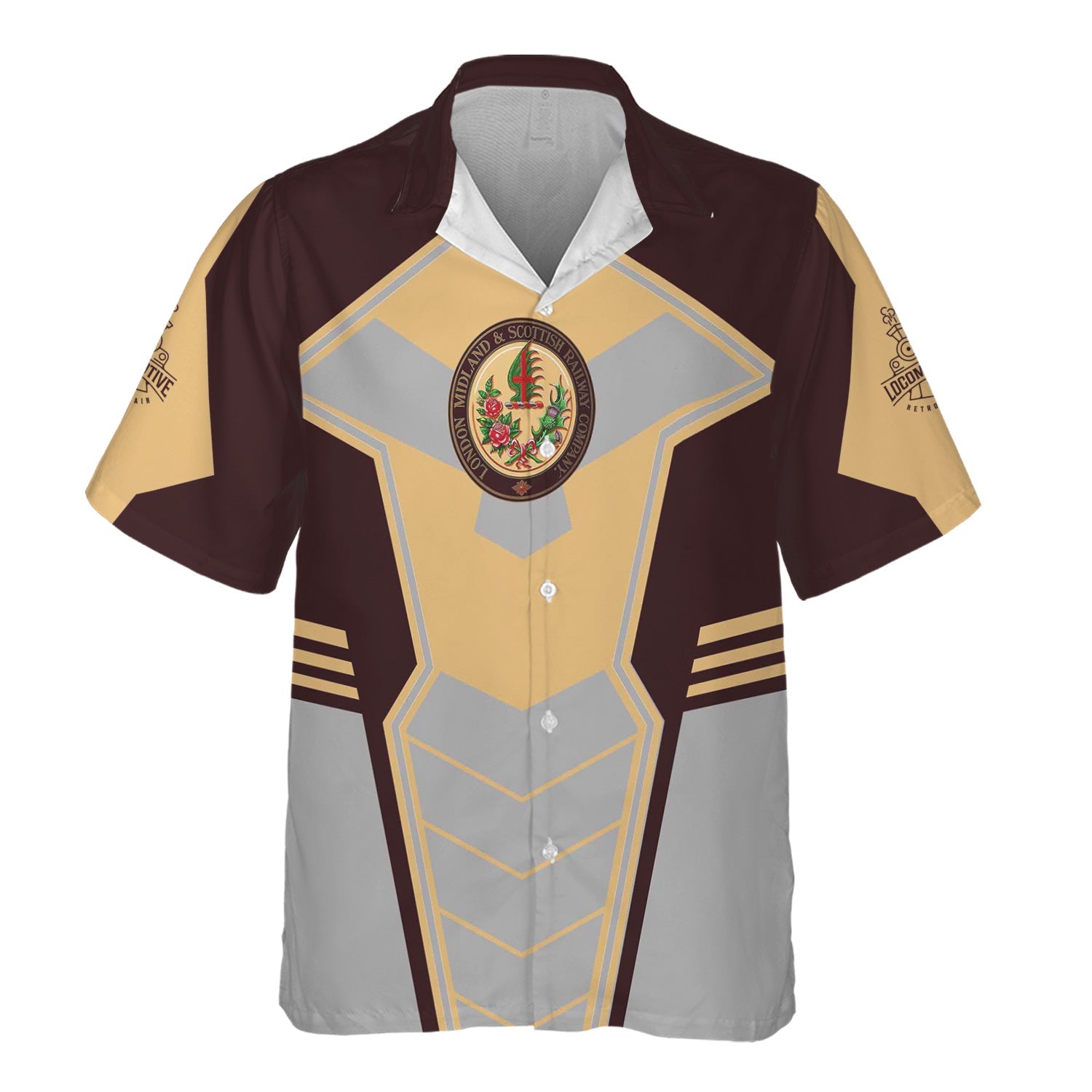 Railspirit Personalized London, Midland and Scottish Railway Hawaiian Shirt Engine-Inspired Style Train Shirt for Railroad Fanatic