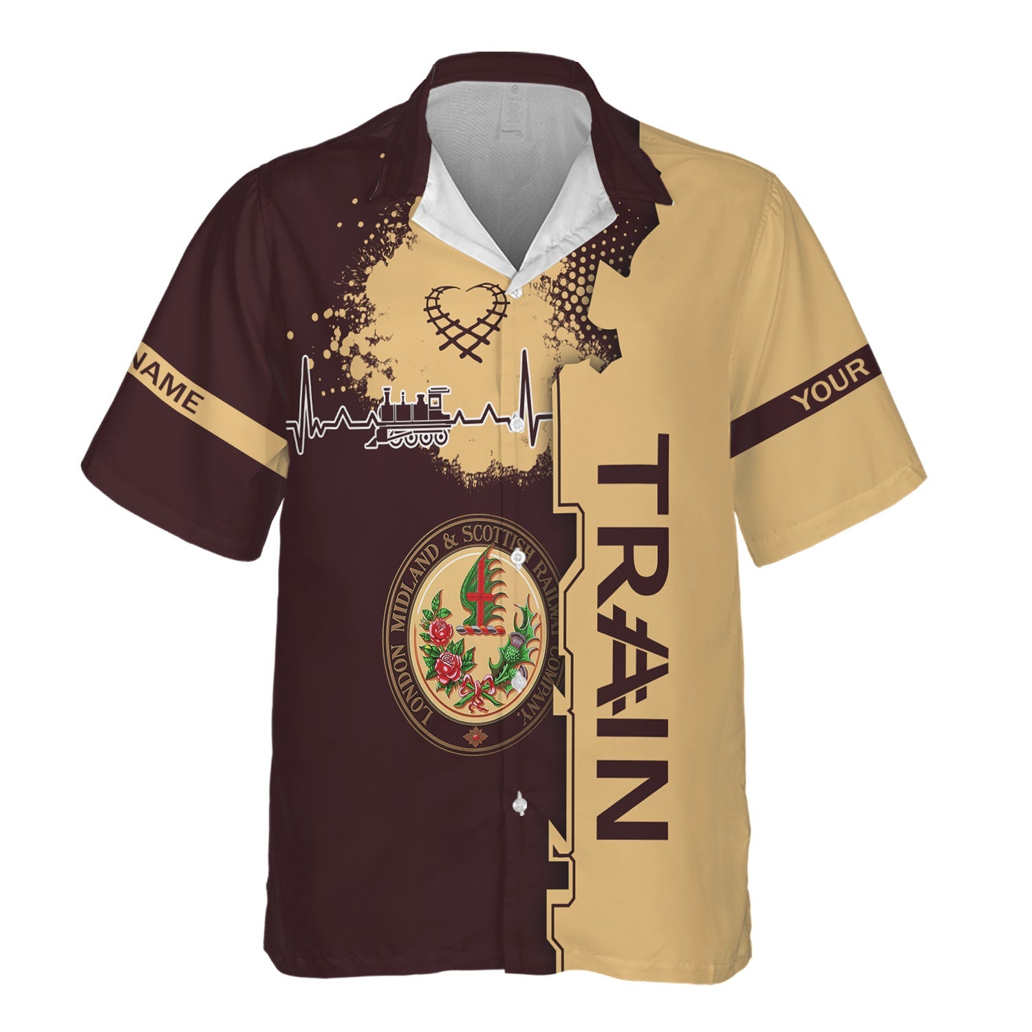 Railspirit Personalized London, Midland and Scottish Railway Hawaiian Shirt Engine Heartbeat and Track Love Style Shirt Gift Idea For Train Lovers