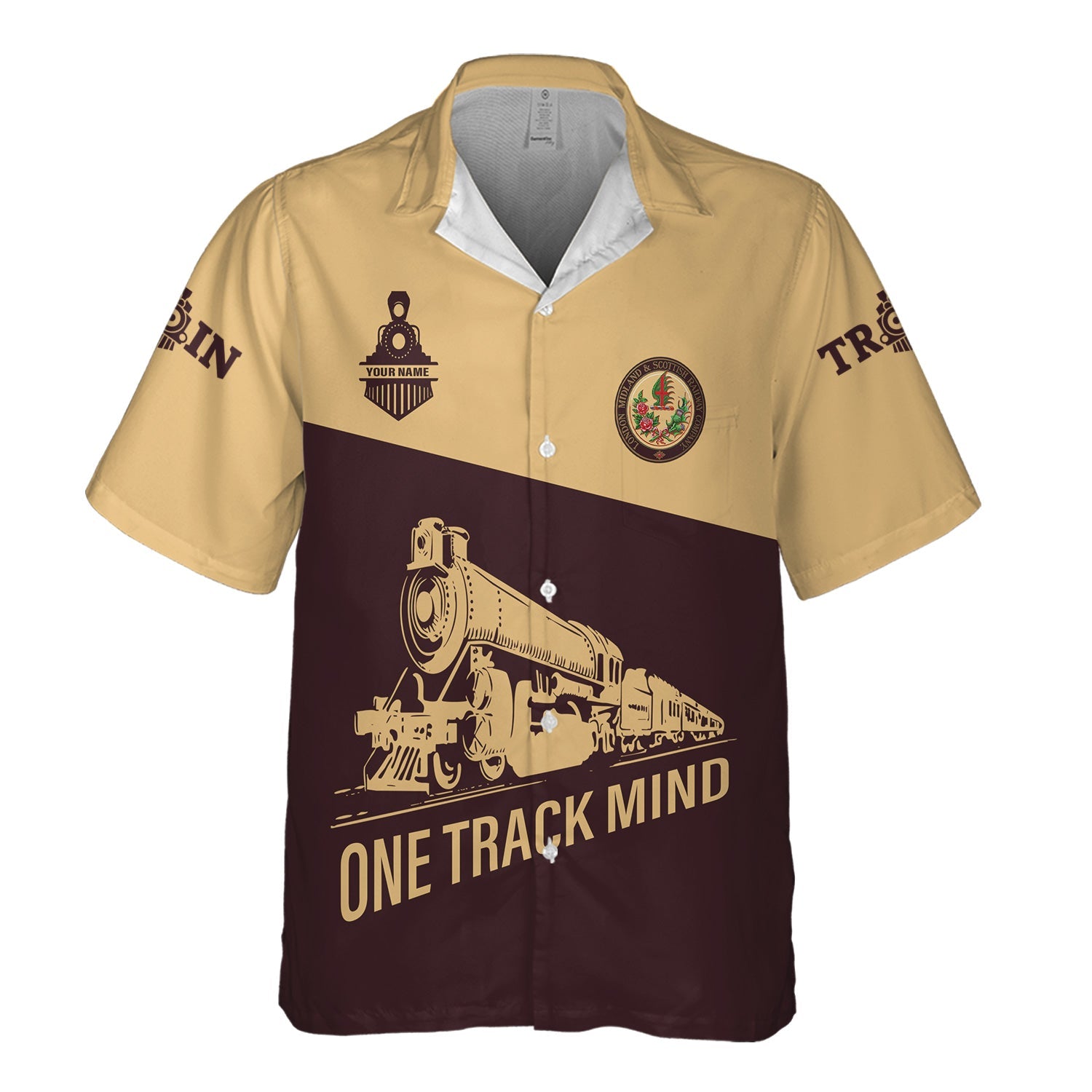 Railspirit Personalized London, Midland and Scottish Railway Hawaiian Shirt One Track Mind Unisex Train Shirt Gift Idea For Train Lover