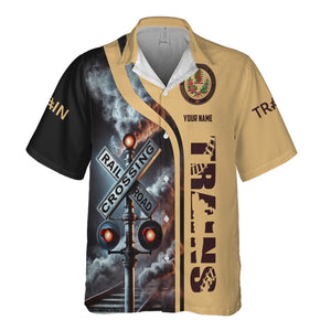 Railspirit Custom Name London, Midland and Scottish Railway Hawaiian Shirt Railroad Crossing Sign Printed Train Shirt