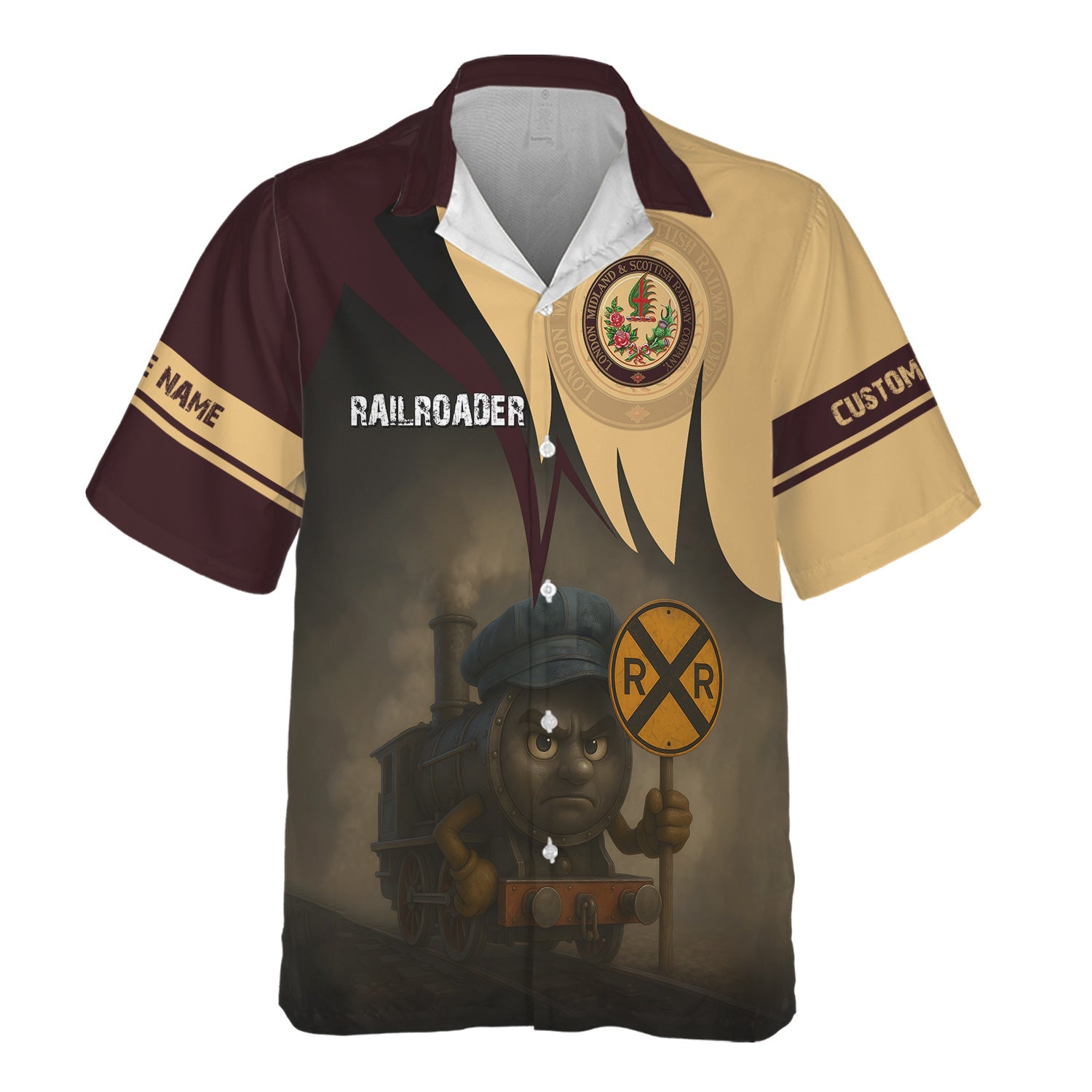 Railspirit Personalized London, Midland and Scottish Railway Hawaiian Shirt Angry Train Hawaiian Shirt Gift Idea For Train Lover