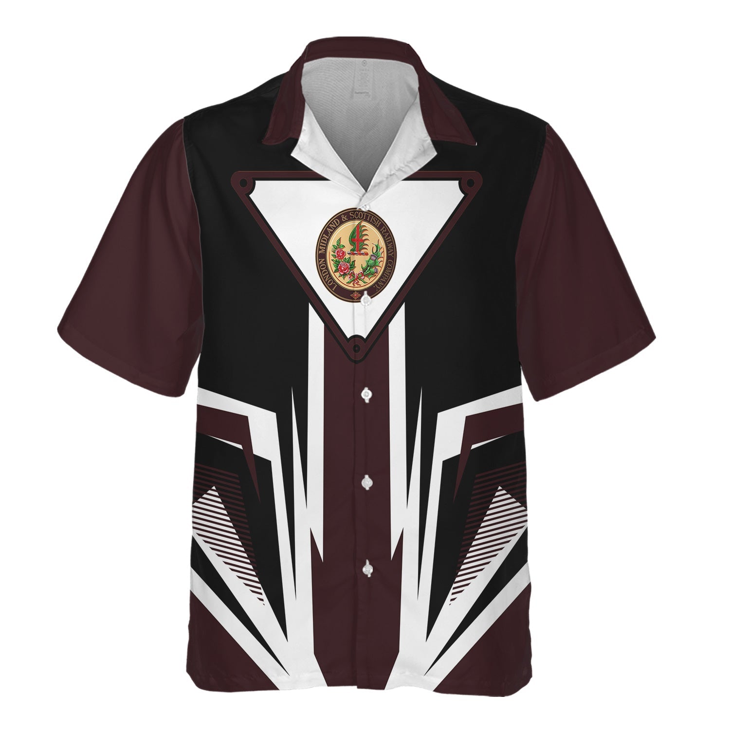 Railspirit London, Midland and Scottish Railway Hawaiian Shirt Bold Graphic Style All Over Printed Shirt