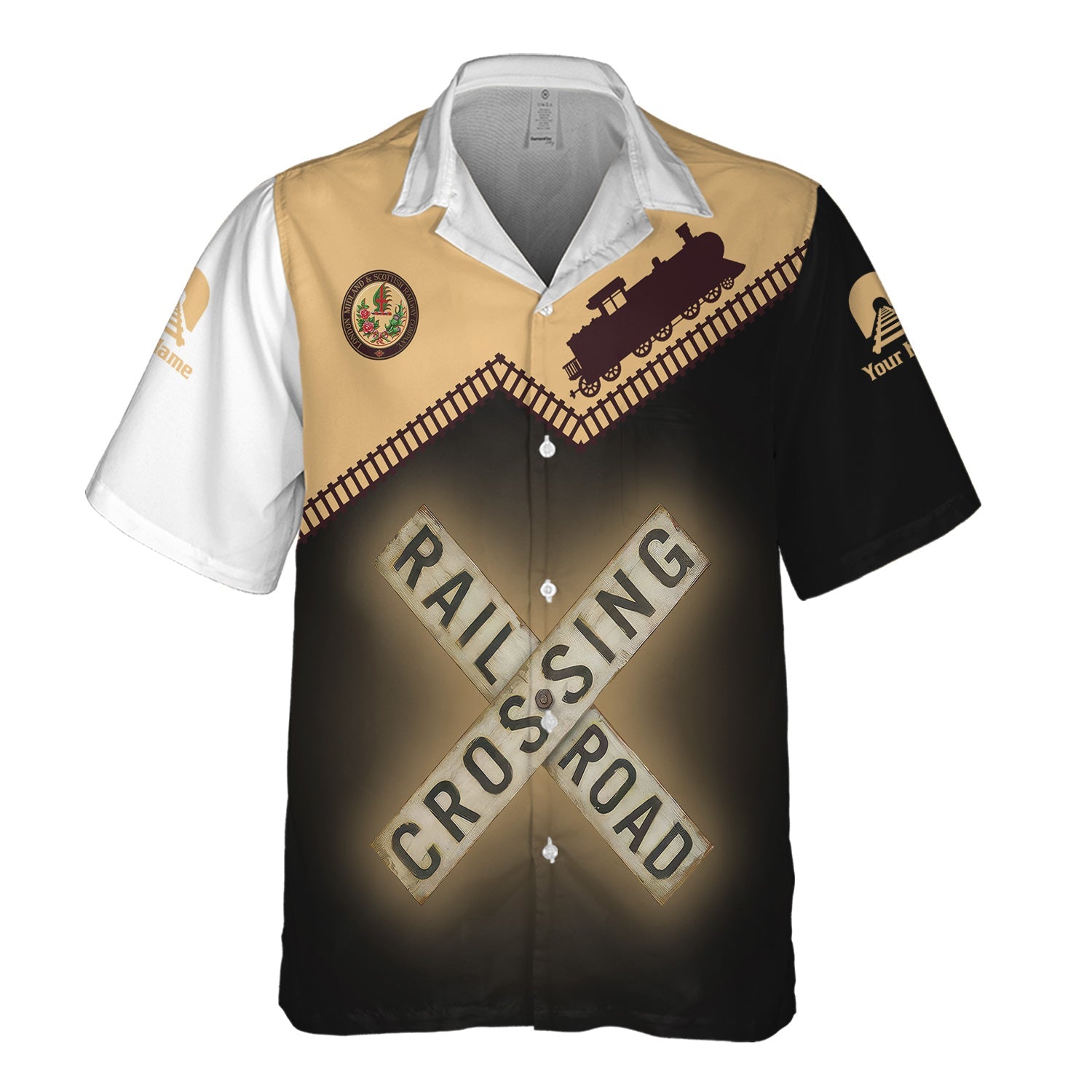 Railspirit Personalized London, Midland and Scottish Railway Hawaiian Shirt Railroad Crossing Printed Train Track Shirt
